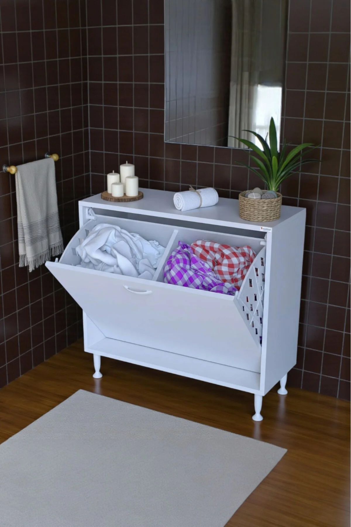 Sare 85 cm Beyaz Sepetli Banyo Dolabı,Mutfak Dolabı 85x75x32,5 cm