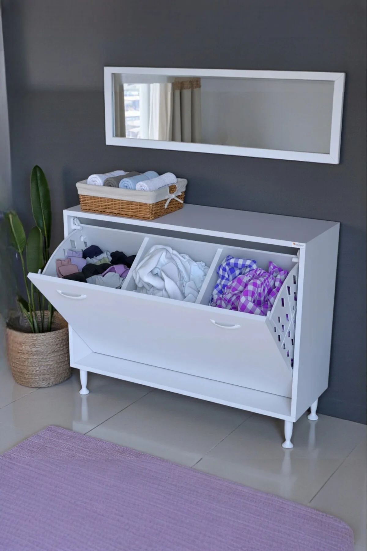 Sare 90 cm Beyaz Sepetli Banyo Dolabı,Mutfak Dolabı 90x75x32,5 cm