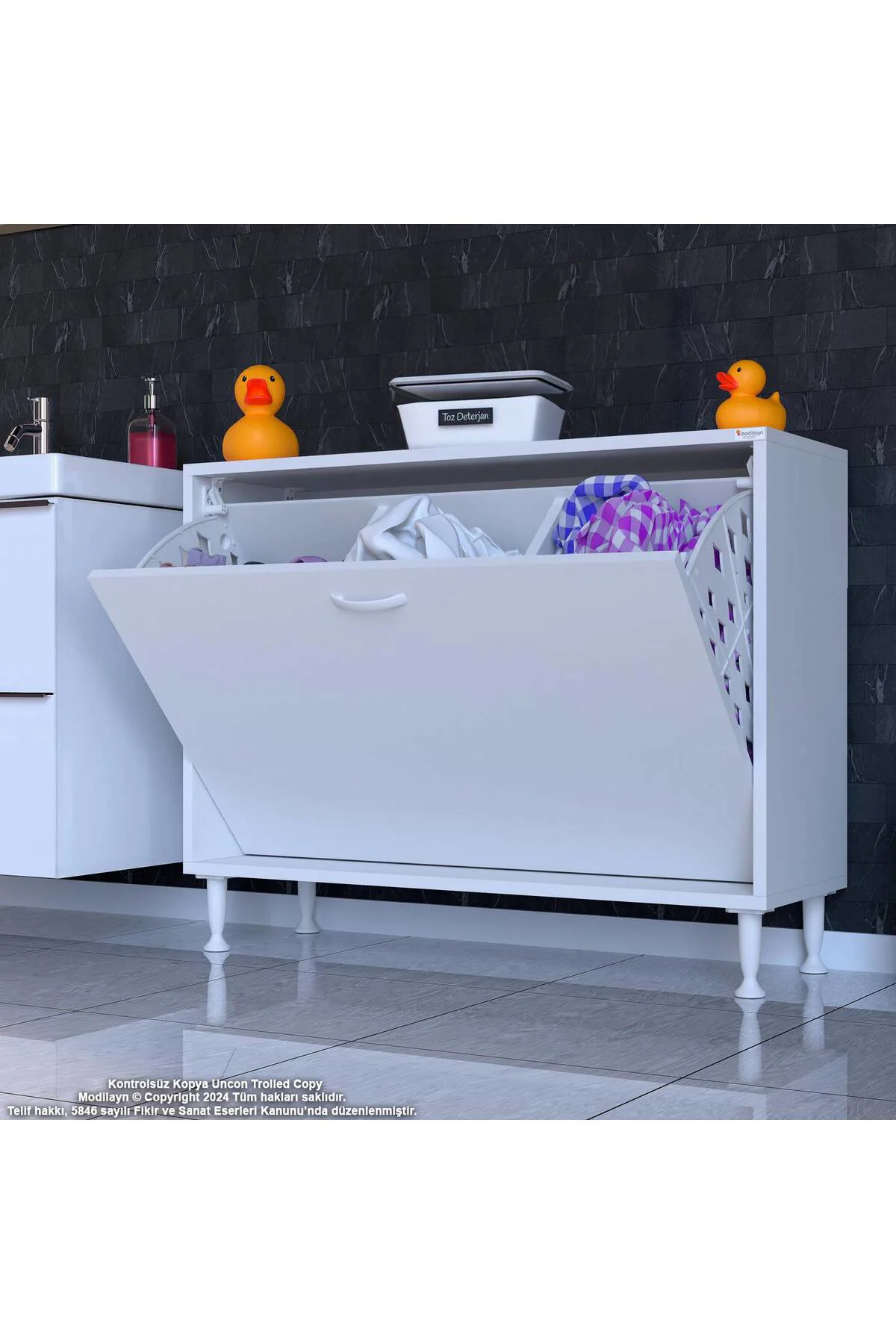 Sare 90 cm Beyaz Sepetli Banyo Dolabı,Mutfak Dolabı 90x75x32,5 cm