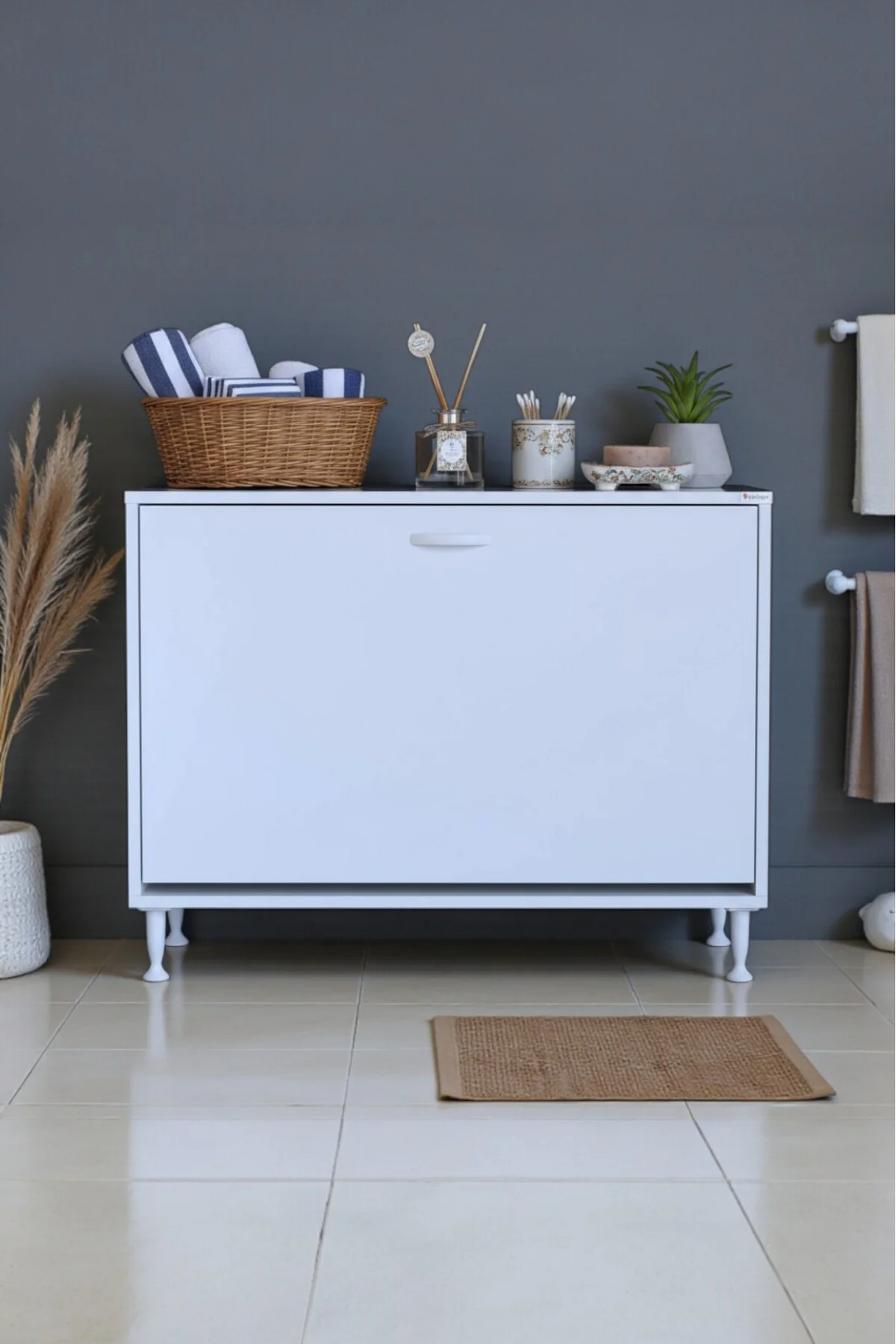 Sare 95 cm Beyaz Sepetli Banyo Dolabı,Mutfak Dolabı 95x75x32,5 cm