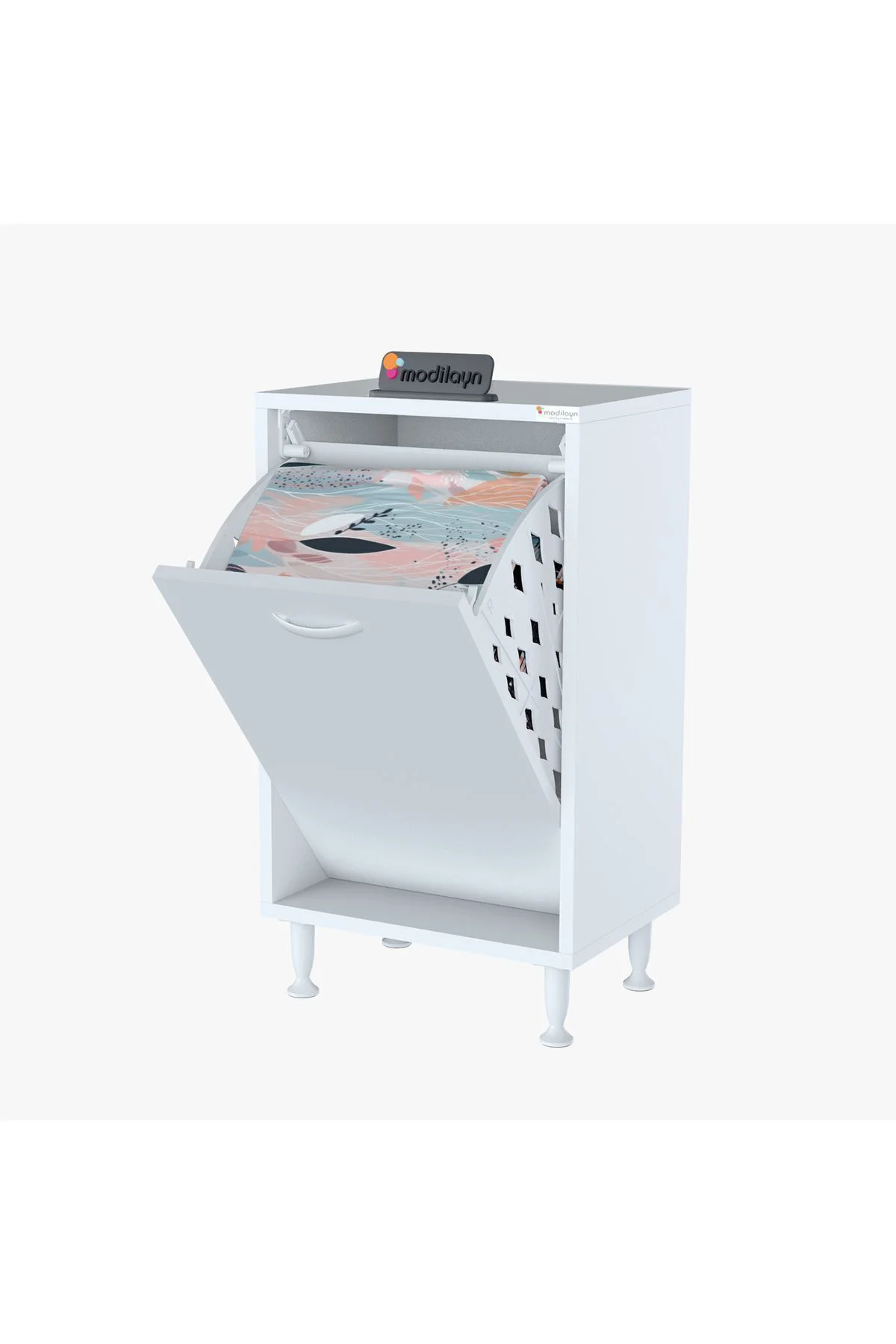 Sare Kirli Çamaşır Sepetli Banyo Dolabı 45 X 75 X 32,5 Cm Beyaz D