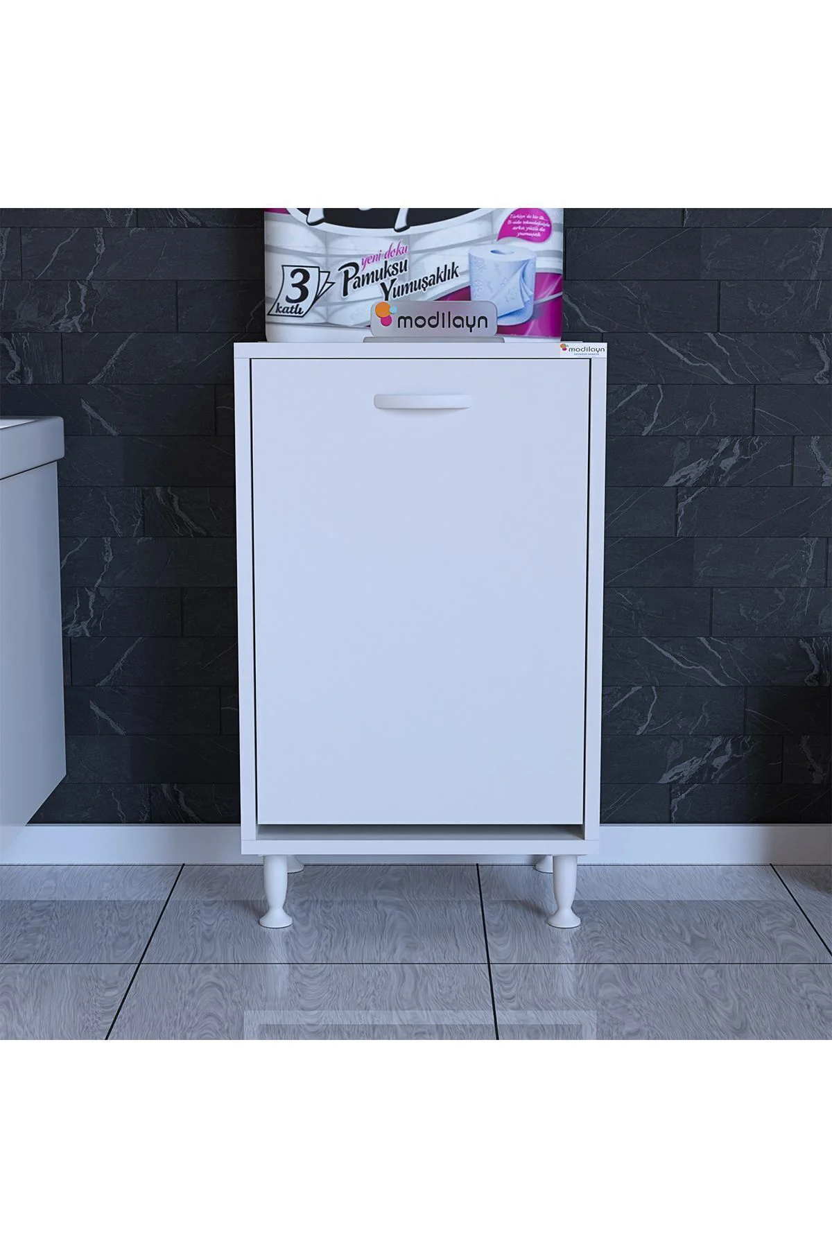 Sare Kirli Çamaşır Sepetli Banyo Dolabı 45 X 75 X 32,5 Cm Beyaz D