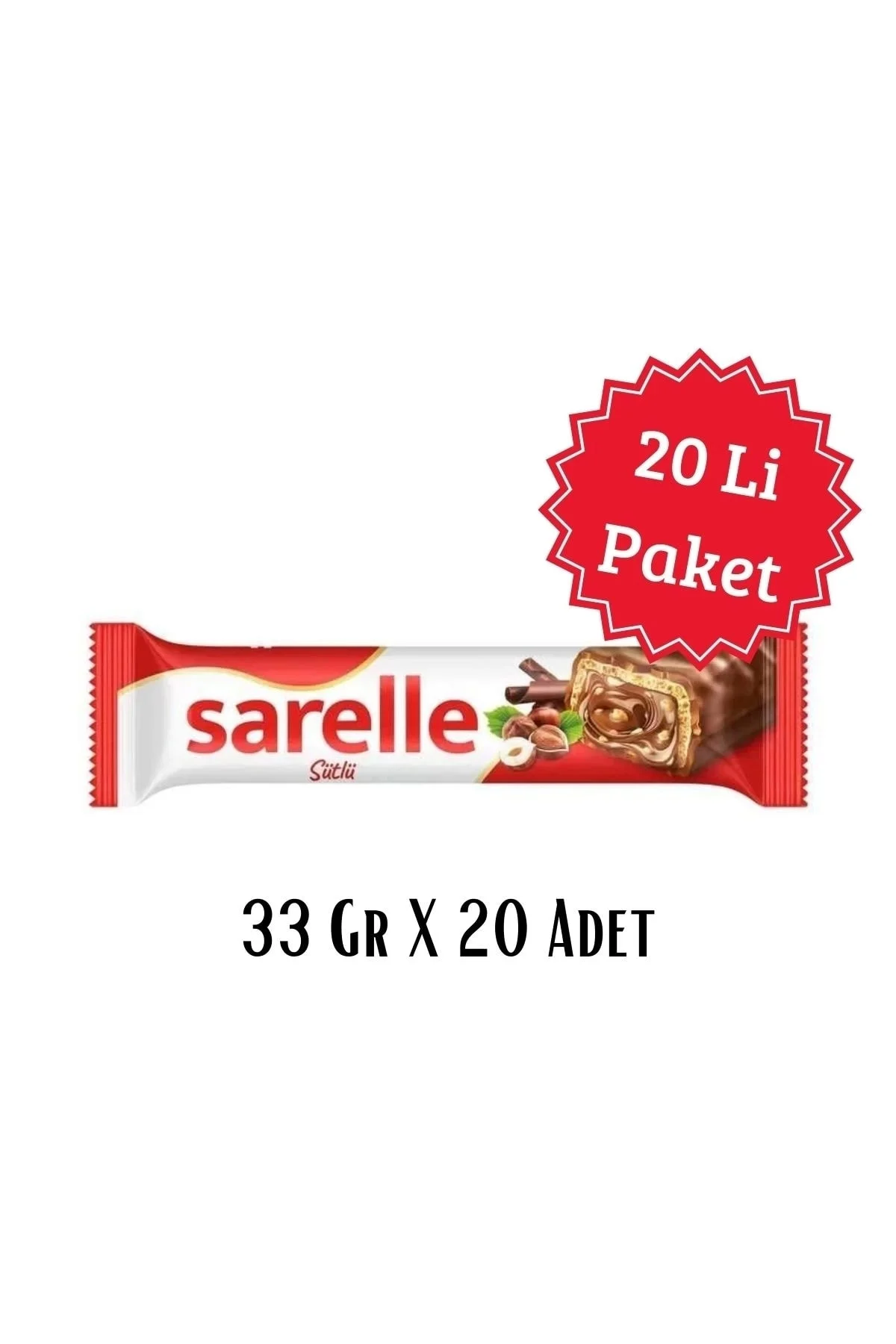 SARELLESütlü Çikolata Kaplamalı Fındıklı Gofret 33 gr X 20 Li