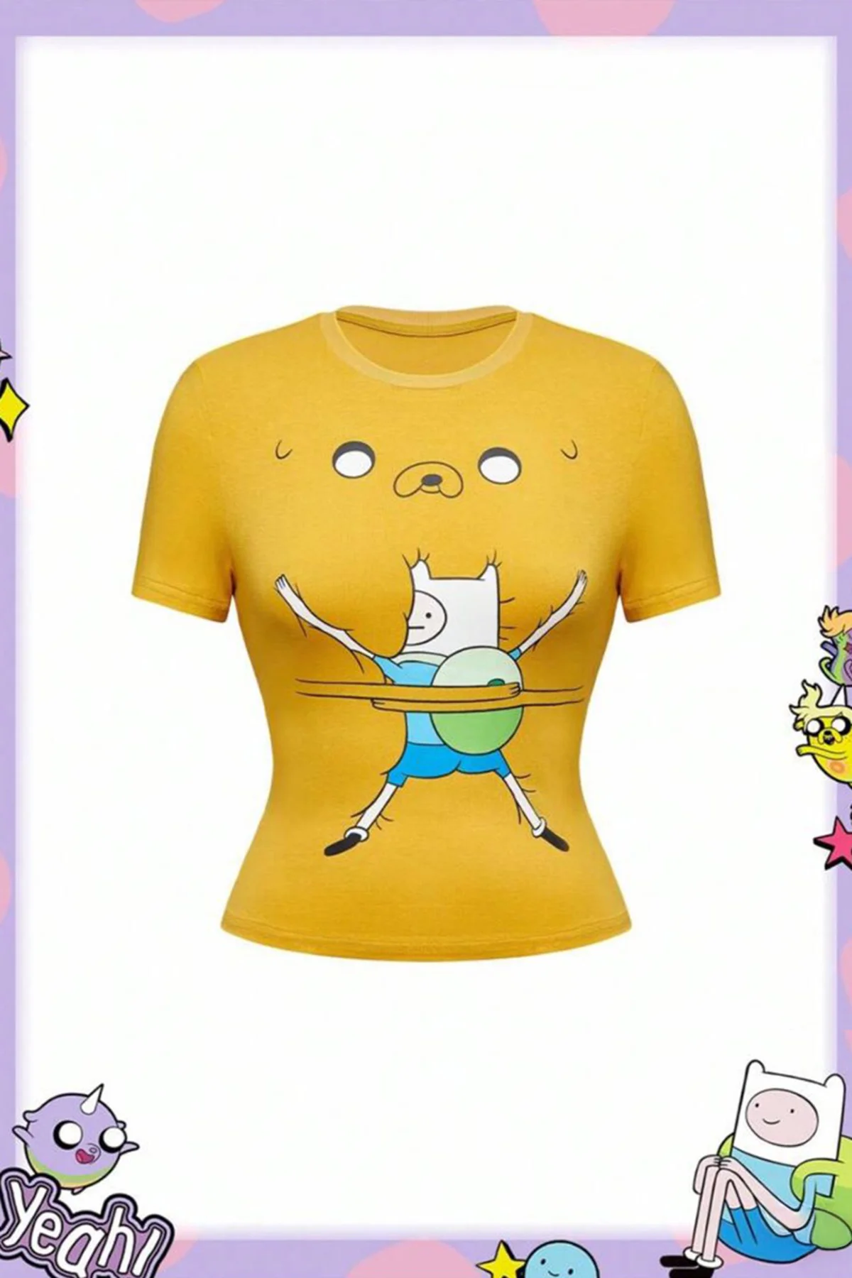 Sarı Adventure Time Finn and Jack Y2K Kısa Kollu Crop Sarı Adventure Time Finn and Jack Y2K Kısa Kollu Crop