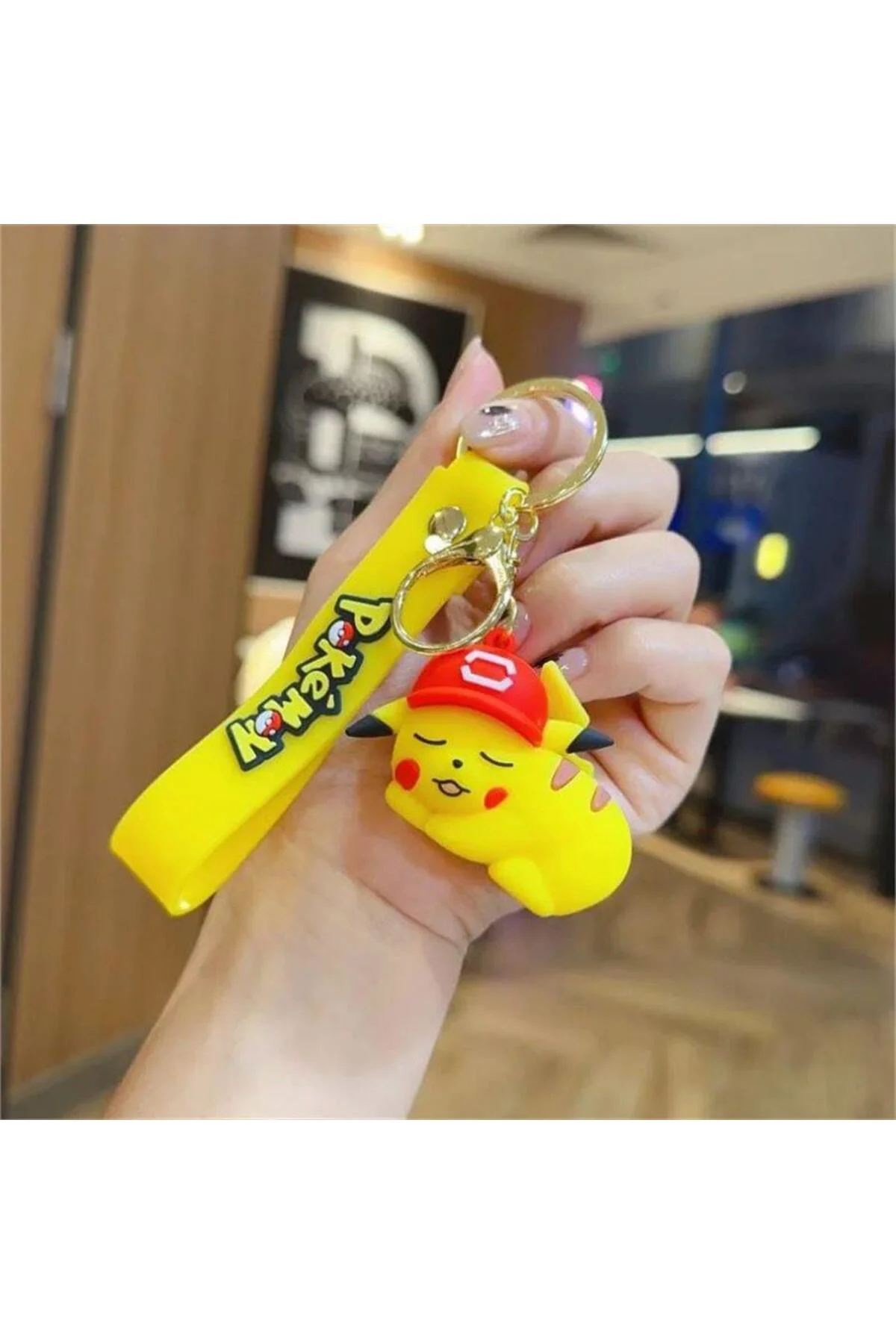 Sarı Anime Pokemon Pikachu Sleep Silikon Anahtarlık