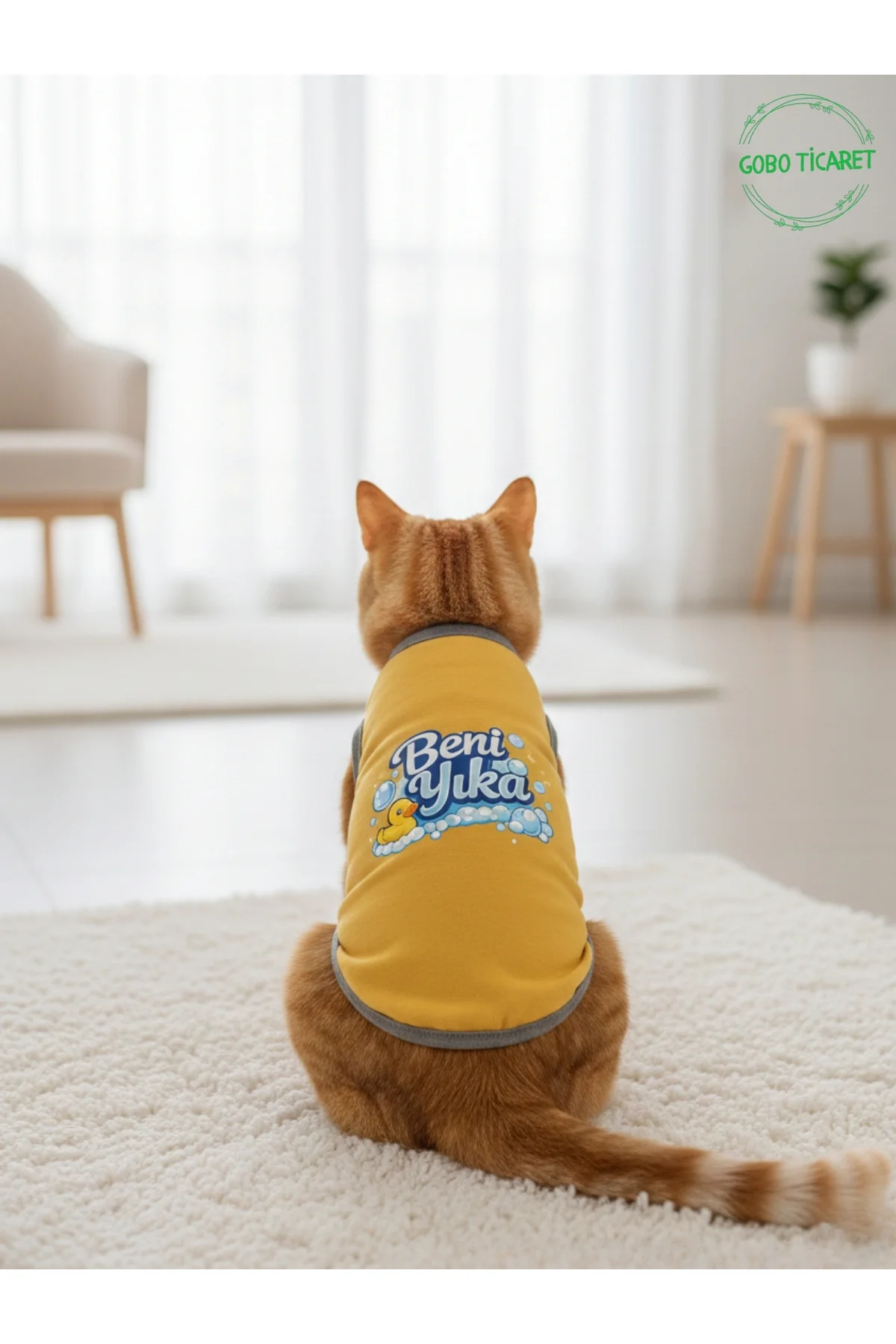 Sarı Beni Yıka Baskılı Kedi ve Köpek Kıyafeti–Evcil Hayvan Tişört