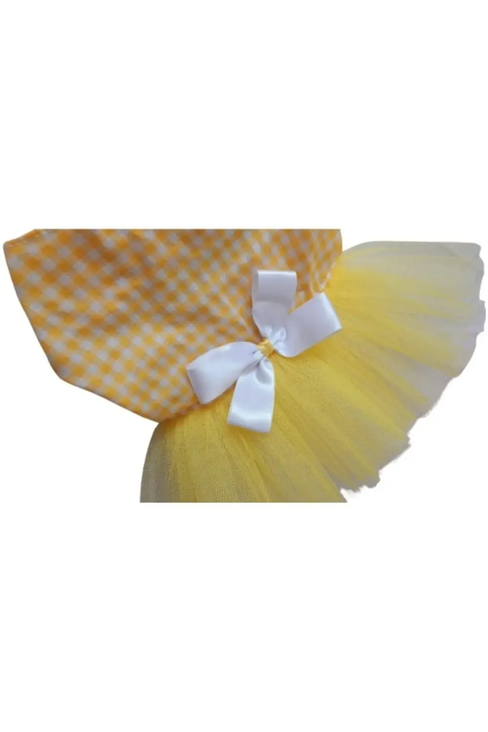 Sarı Beyaz Kareli Tüllü Kedi Köpek Kıyafeti Elbisesi XSmall/XS/Be
