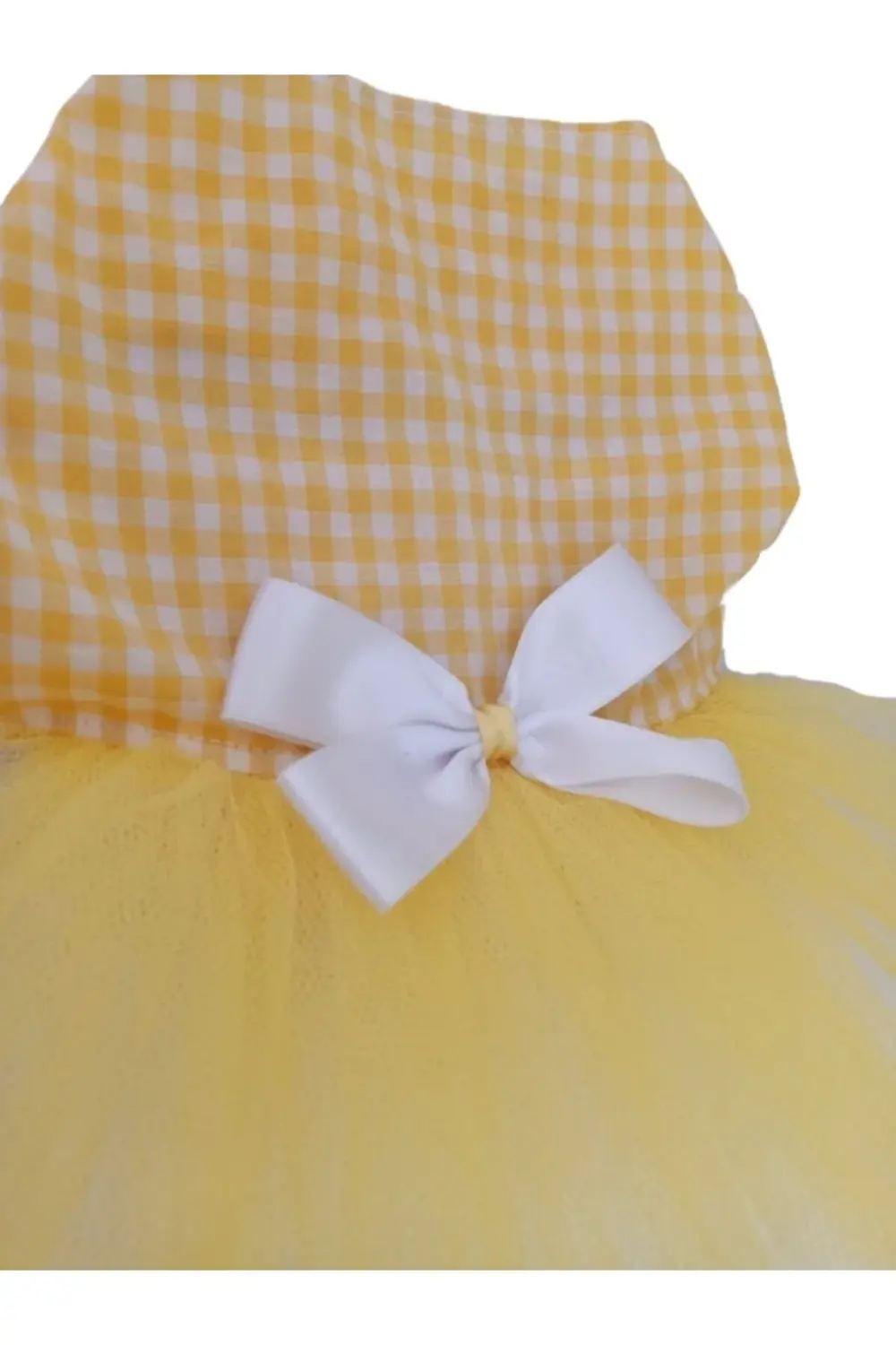 Sarı Beyaz Kareli Tüllü Kedi Köpek Kıyafeti Elbisesi XSmall/XS/Be