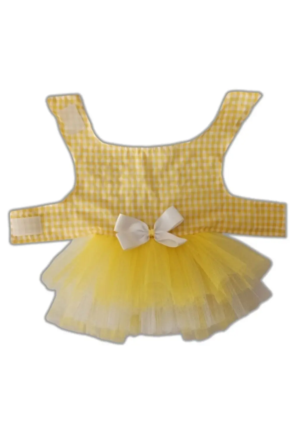 Sarı Beyaz Kareli Tüllü Kedi Köpek Kıyafeti Elbisesi XSmall/XS/Be