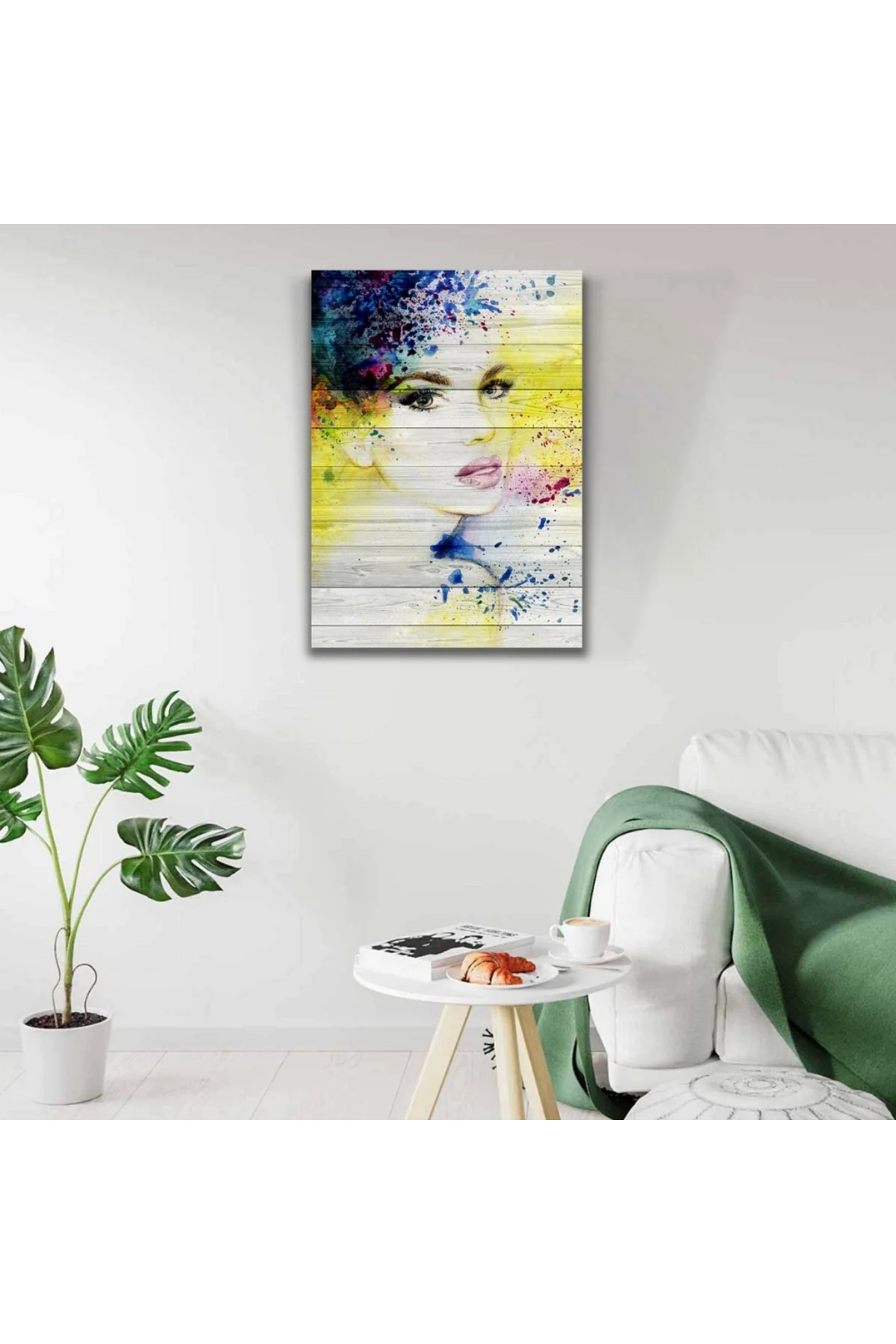 Sarı Beyaz Tonlarda Kadın Portresi Kanvas Tablo 50 x 70
