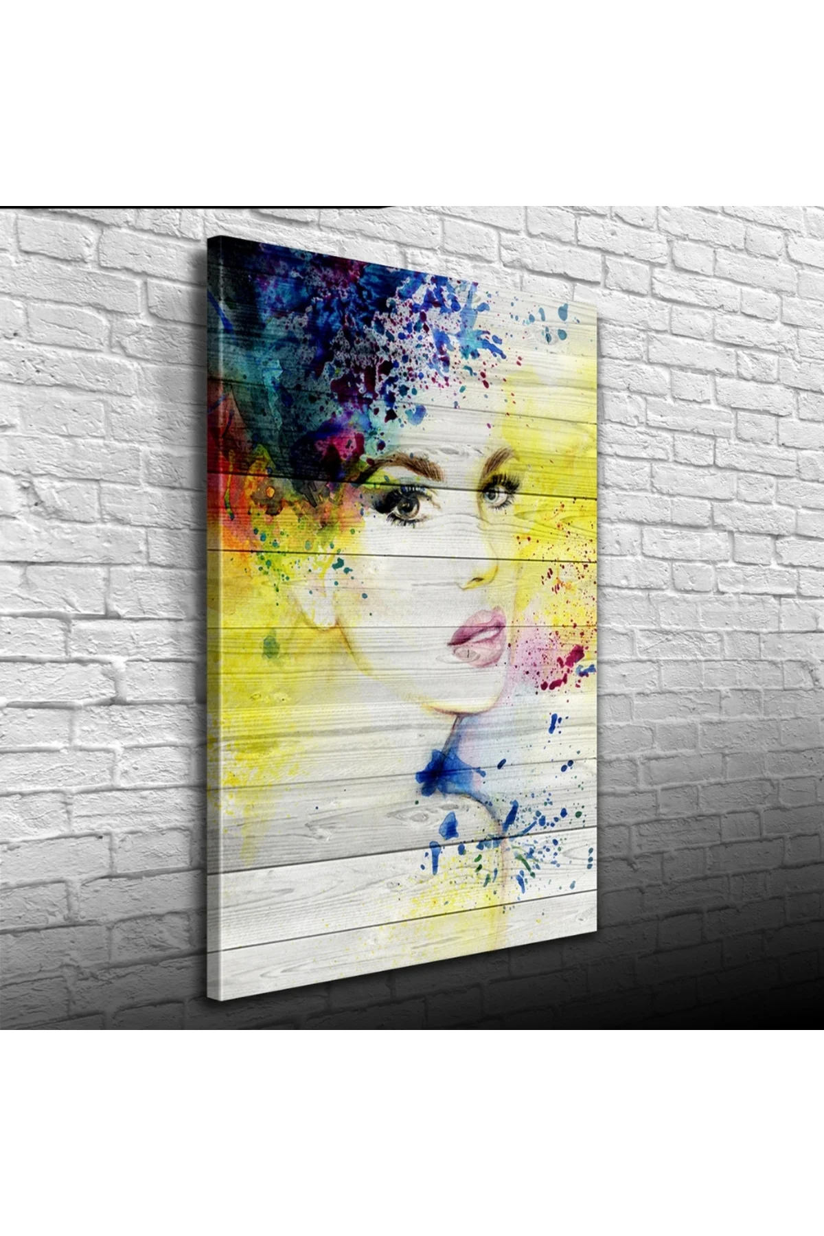 Sarı Beyaz Tonlarda Kadın Portresi Kanvas Tablo 50 x 70
