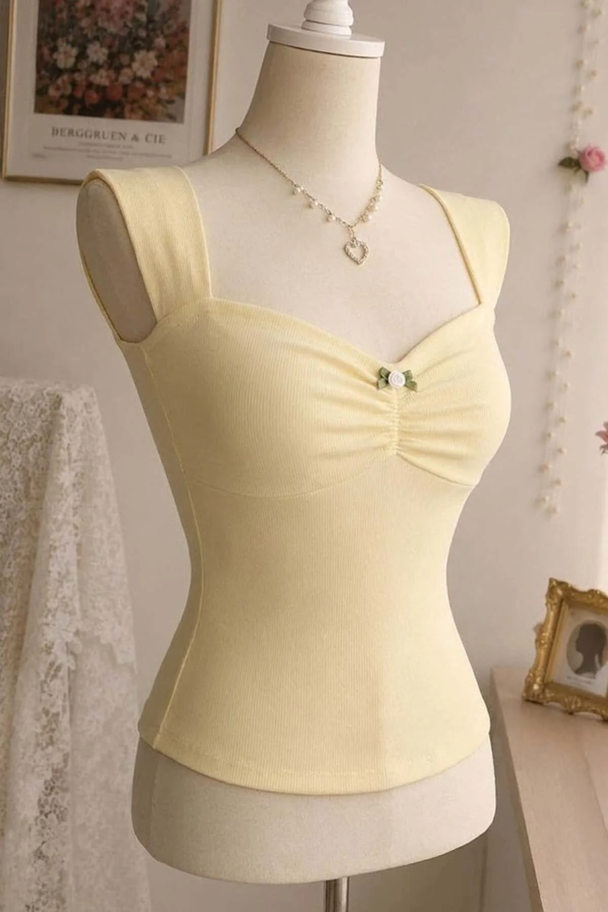 Sarı Coquette Fiyonk Gül Detaylı Y2K Kısa Kollu Crop