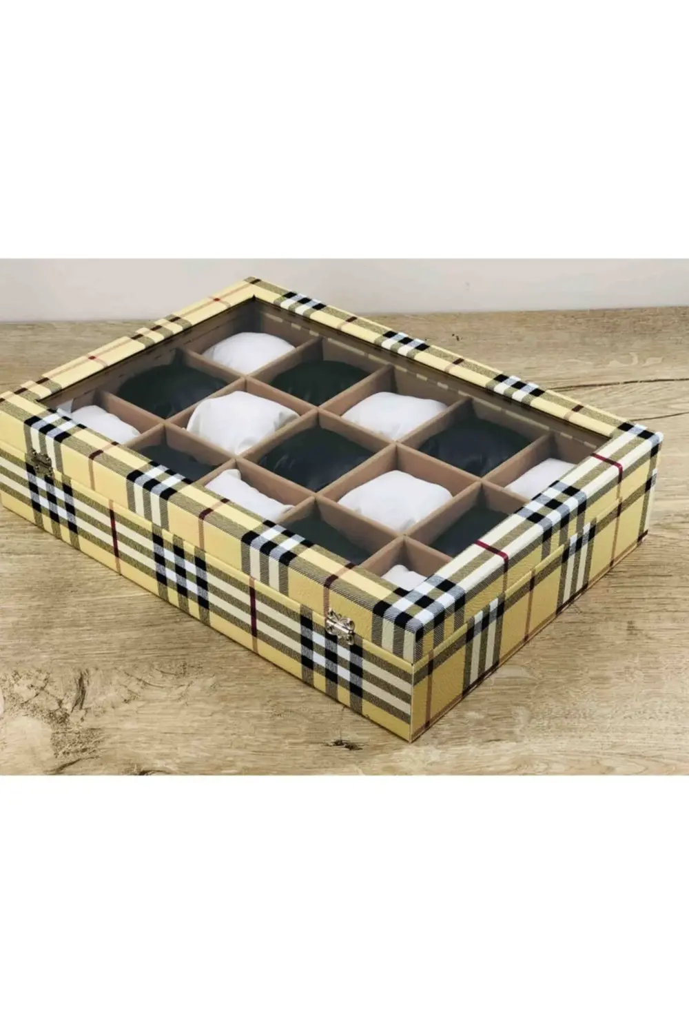 Sarı Ekose Desenli 15 Göz Kare Yastıklı Dekoratif Şık Modern Takı