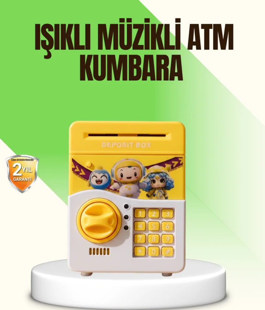 Sarı Elektronik Şifreli Atm Görünümlü Çocuk Kumbarası