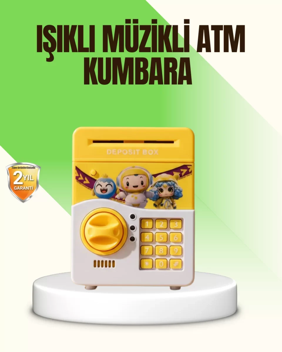 Sarı Elektronik Şifreli ATM Görünümlü Çocuk Kumbarası - Lisinya