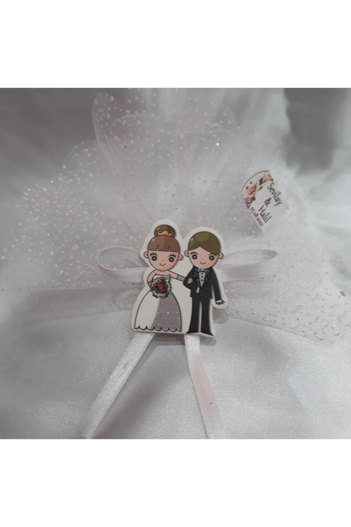 Sarı Gelin Damatlı Karton Nikah Şekeri 30 Lu