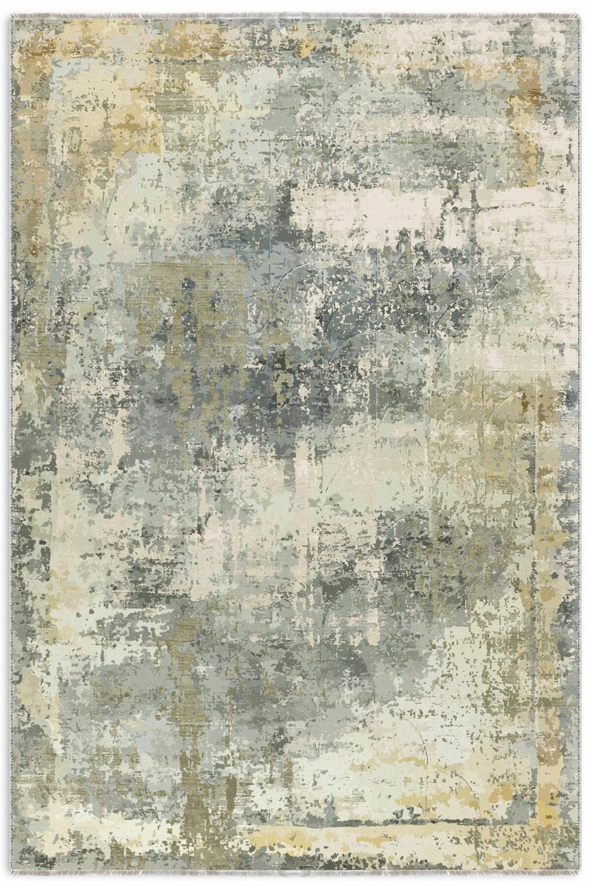 Sarı Gri Abstract Şönil Halı Kilim Yolluk Kaymaz Yıkanabilir Saça