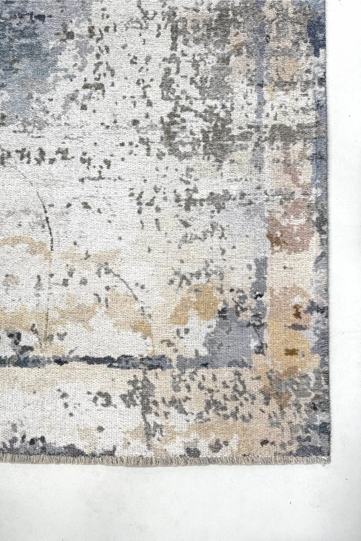 Sarı Gri Abstract Şönil Halı Kilim Yolluk Kaymaz Yıkanabilir Saça