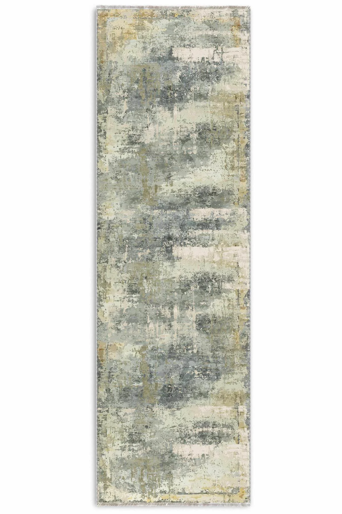 Sarı Gri Abstract Şönil Halı Kilim Yolluk Kaymaz Yıkanabilir Saça