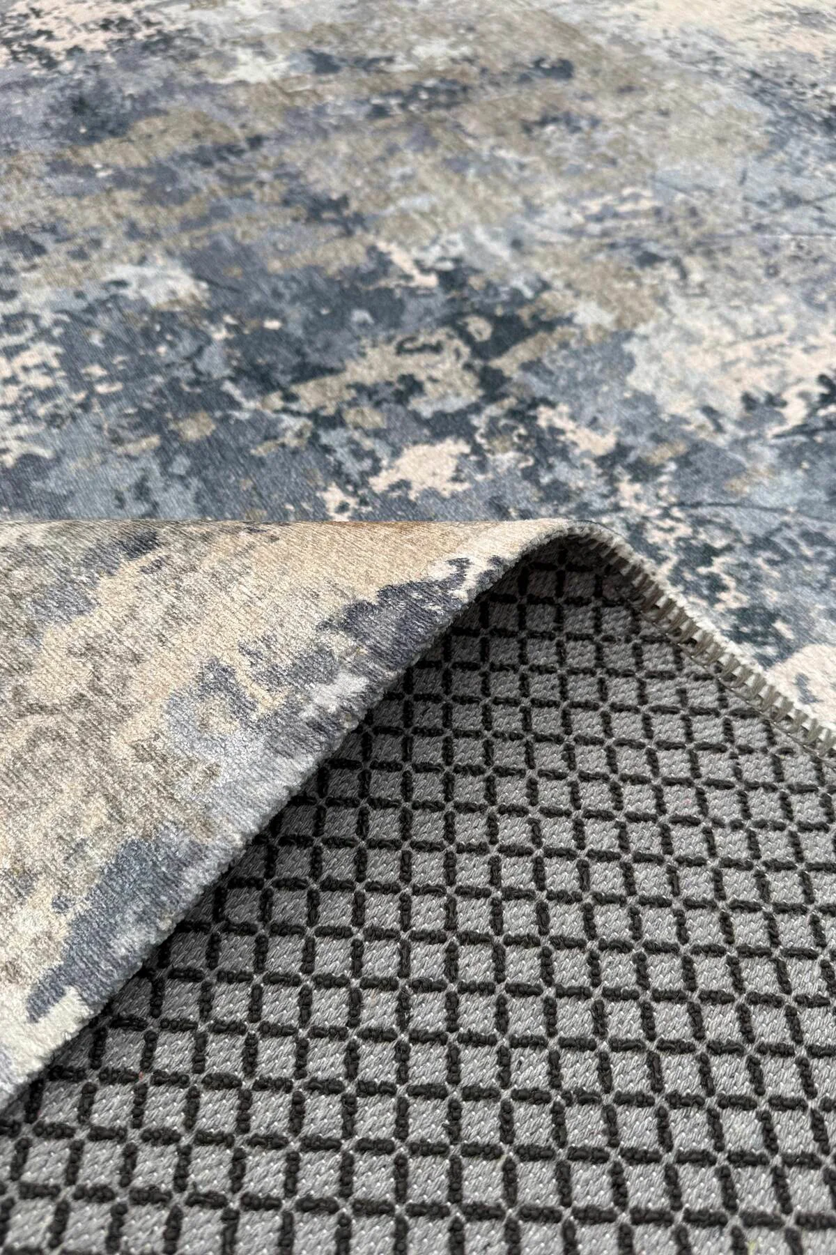 Sarı Gri Abstract Şönil Halı Kilim Yolluk Kaymaz Yıkanabilir Saça