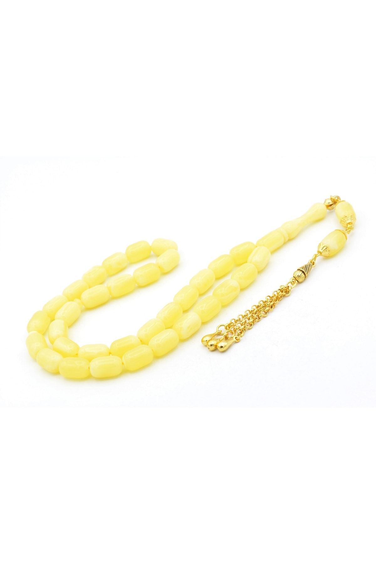 Murty99 Sarı Gümüş Kaplama Püsküllü Kapsül Kesim Beyrut Damla Kehribar Tesbih