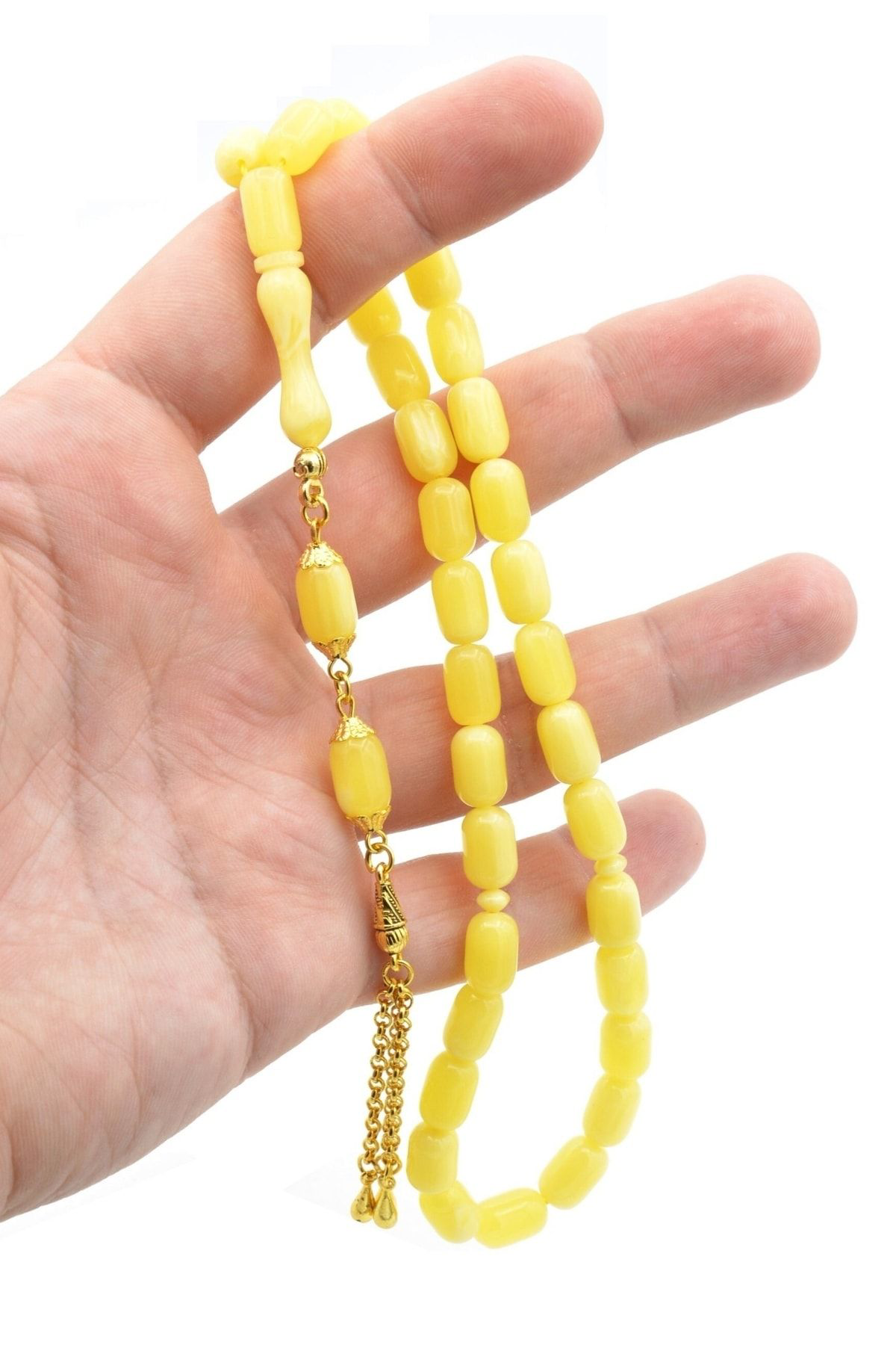 Murty99 Sarı Gümüş Kaplama Püsküllü Kapsül Kesim Beyrut Damla Kehribar Tesbih