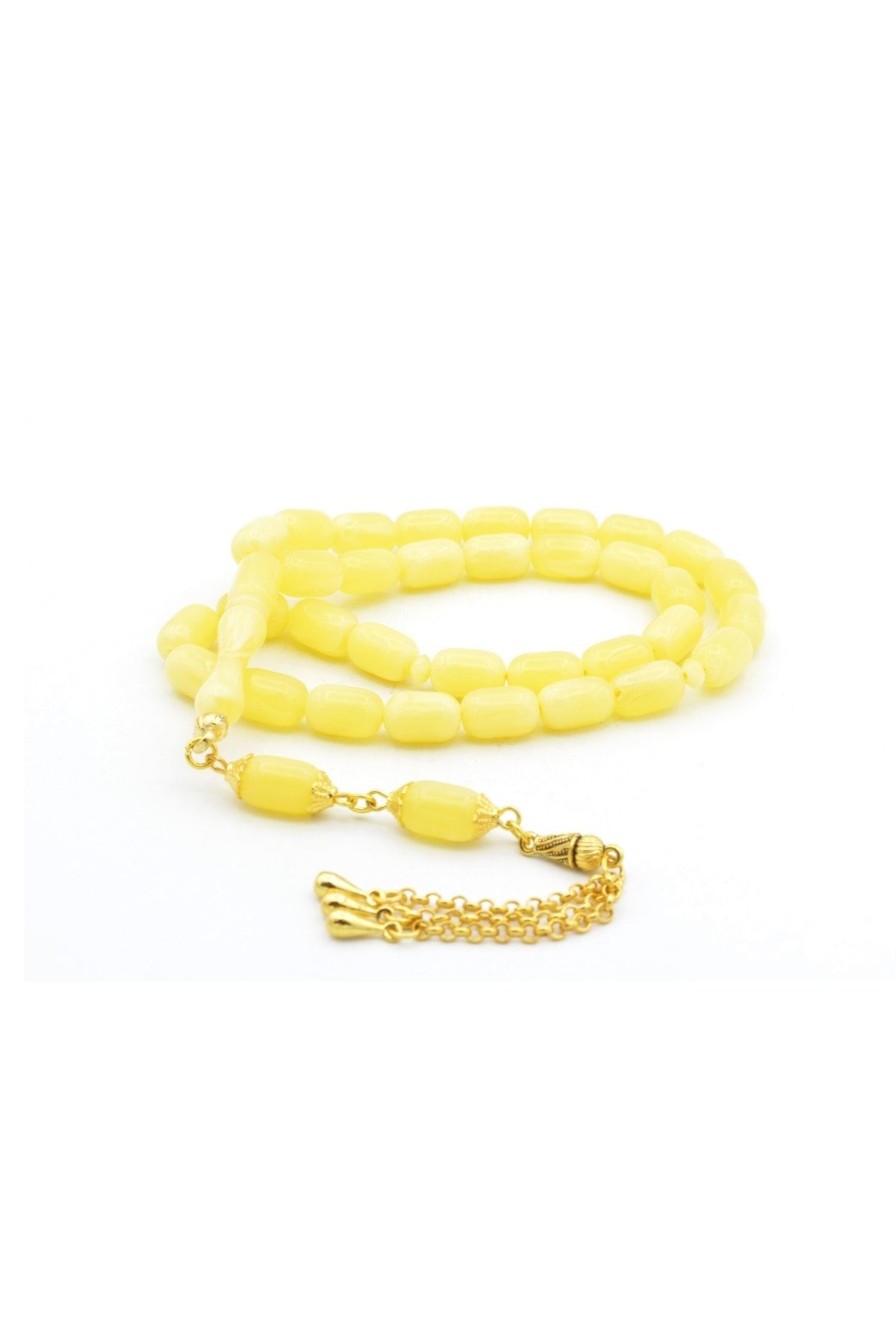 Murty99 Sarı Gümüş Kaplama Püsküllü Kapsül Kesim Beyrut Damla Kehribar Tesbih