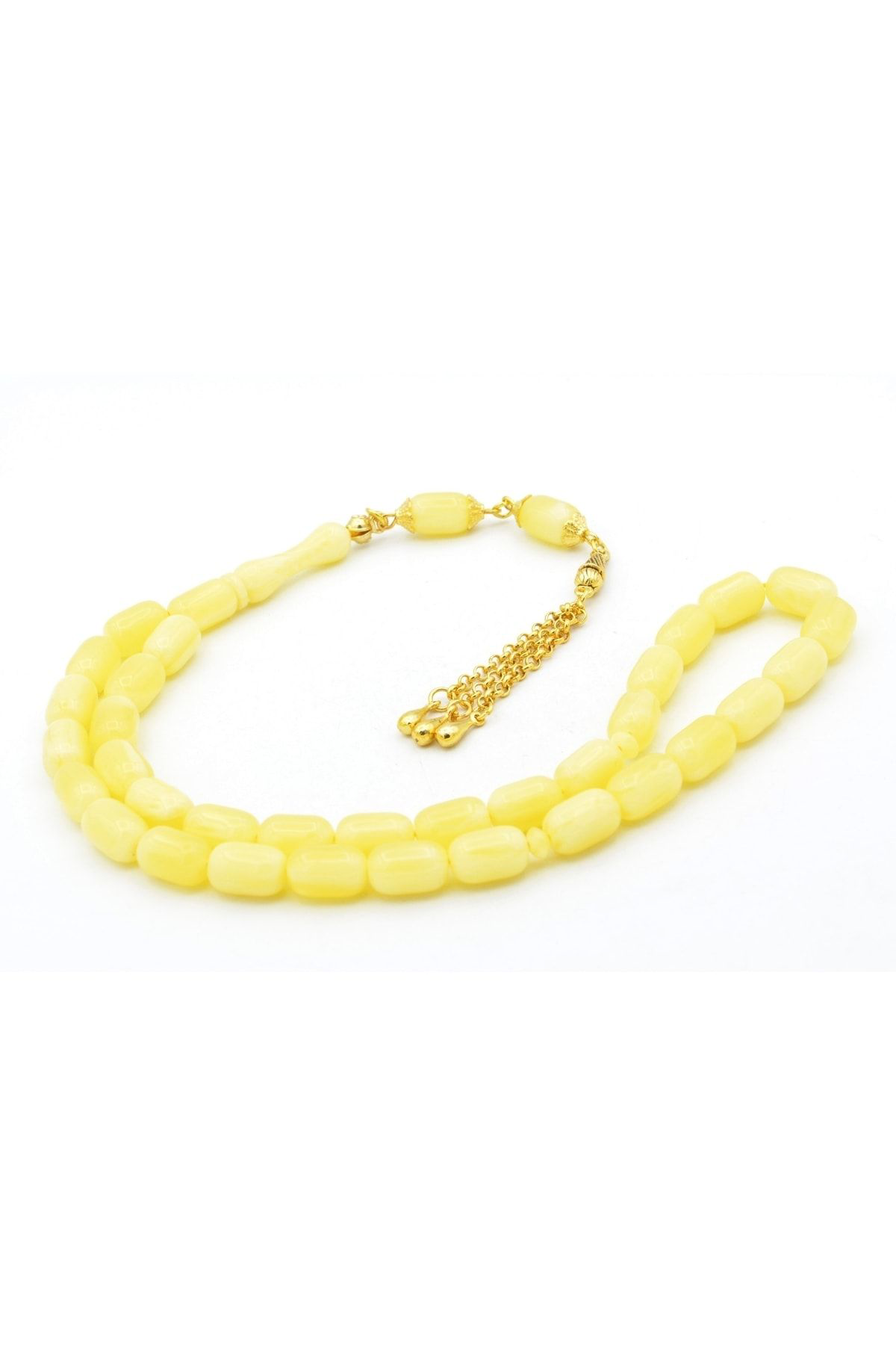 Murty99 Sarı Gümüş Kaplama Püsküllü Kapsül Kesim Beyrut Damla Kehribar Tesbih