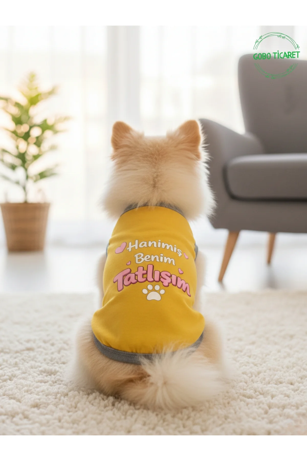 Sarı Hanimiş Benim Tatlışım Baskılı Kedi ve Köpek Kıyafeti Tişörtü Elbisesi SMALL/S/Beden 1