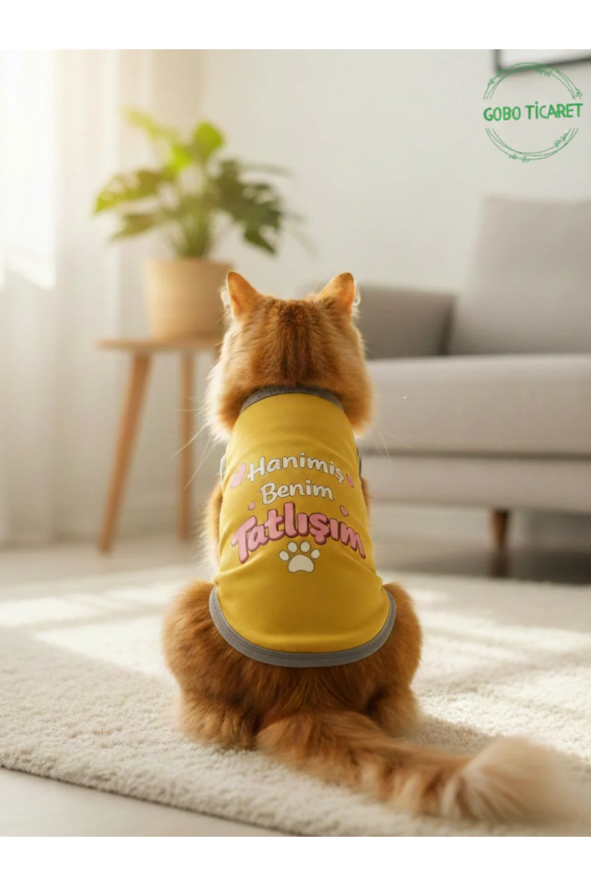 Sarı Hanimiş Benim Tatlışım Baskılı Kedi ve Köpek Kıyafeti Tişörtü Elbisesi SMALL/S/Beden 1
