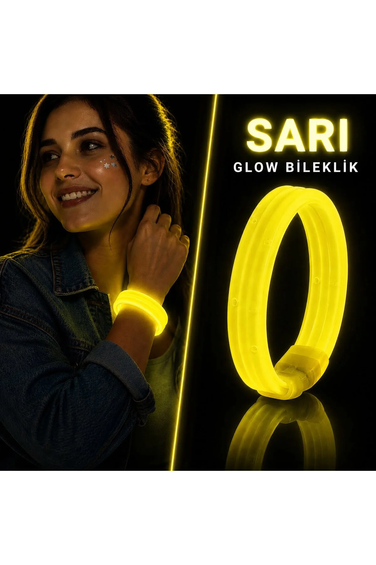 Sarı Kalın Glow Bileklik – Kırılarak Yanan Parti ve Festival Bilekliği