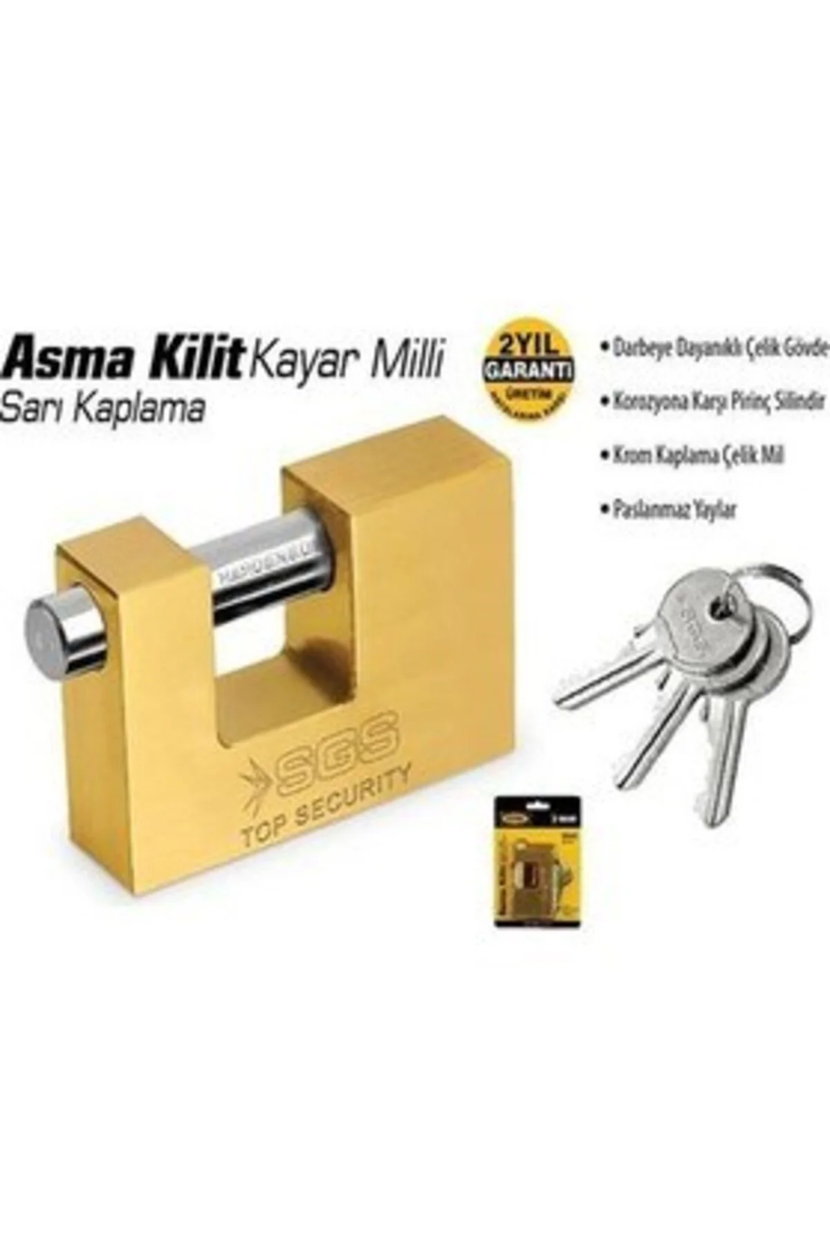 Sarı Kaplama Kayar Milli Asma Kilit 90Mm Sgs1362 (1 Adet) Fiyatı, Yorumları ve Özellikleri