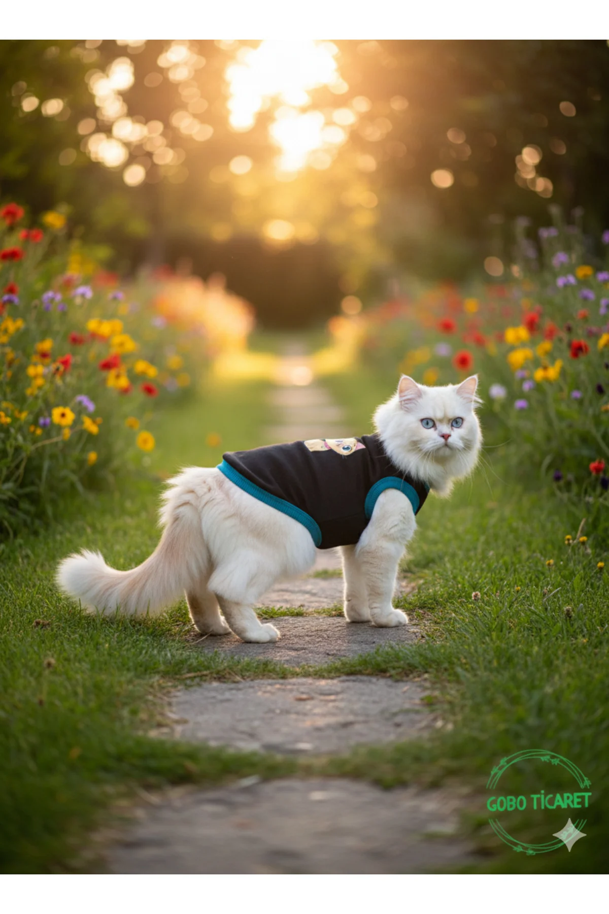 Sarı Kedi Baskılı Kışlık Siyah Kedi Köpek Kıyafeti Elbisesi Large