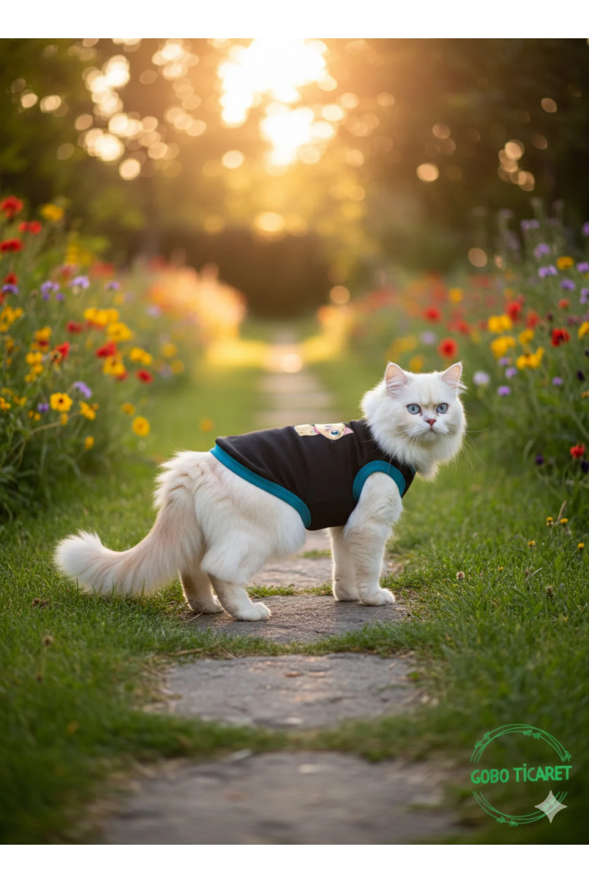 Sarı Kedi Baskılı Kışlık Siyah Kedi Köpek Kıyafeti Elbisesi XLarg
