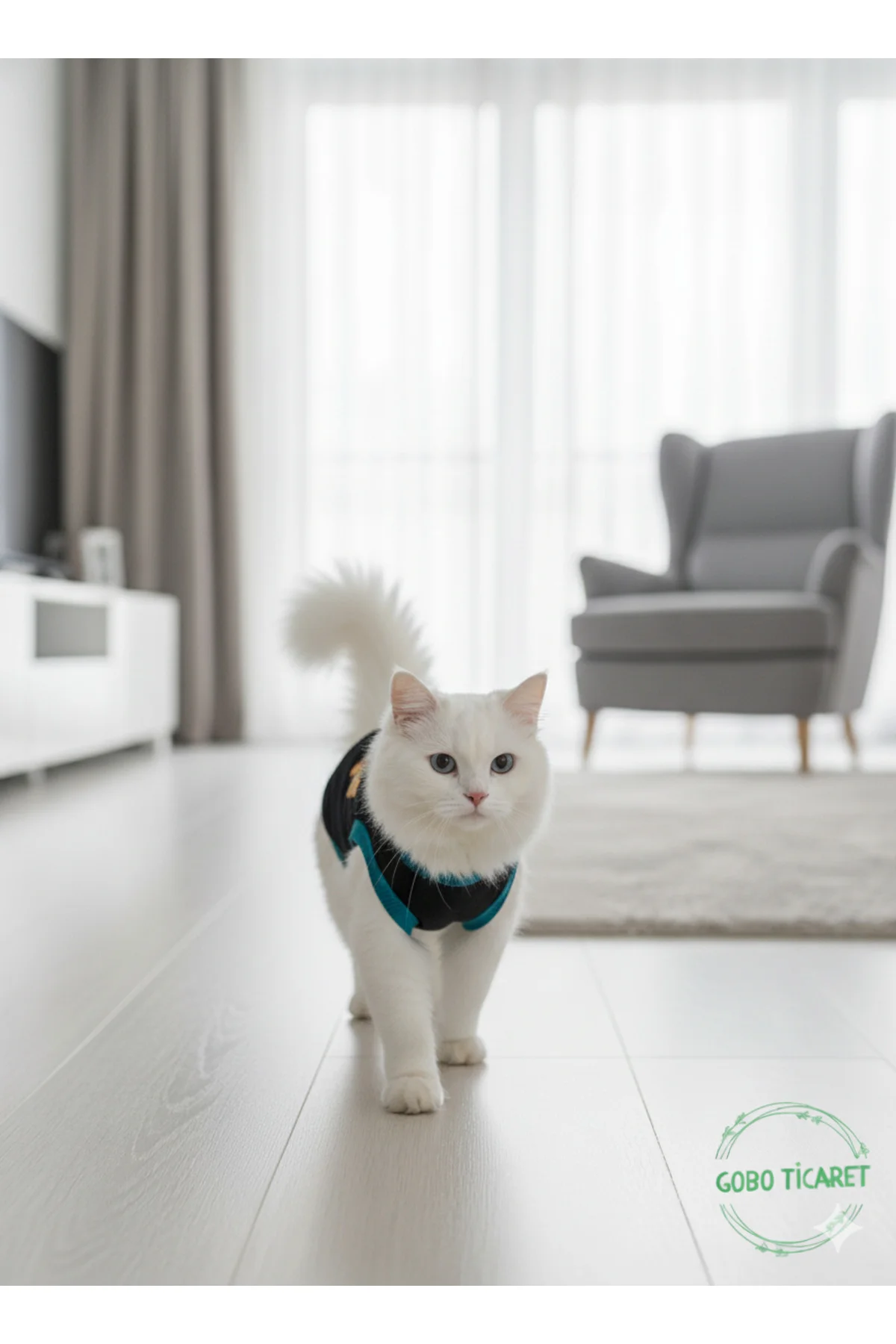 Sarı Kedi Baskılı Kışlık Siyah Kedi Köpek Kıyafeti Elbisesi Large
