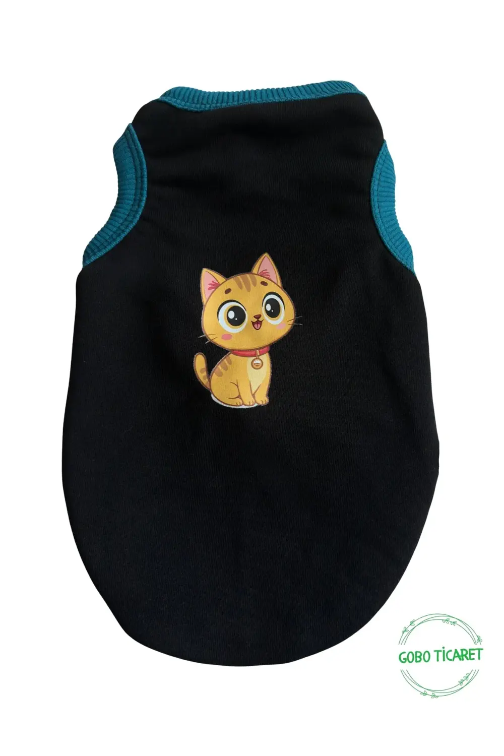 Sarı Kedi Baskılı Kışlık Siyah Kedi Köpek Kıyafeti Elbisesi XLarg