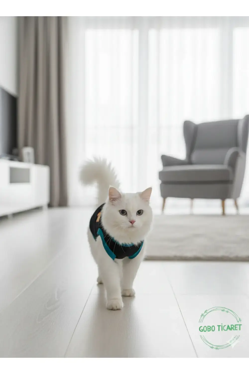 Sarı Kedi Baskılı Kışlık Siyah Kedi Köpek Kıyafeti Elbisesi Large