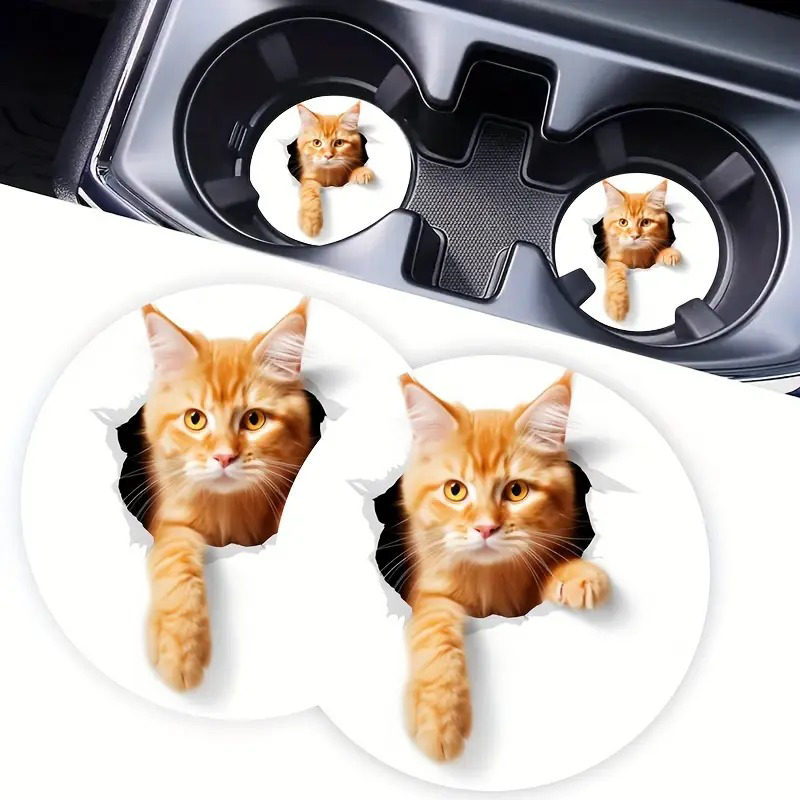 Dodemert Home Sari Kedi Tasarimli Araba Bardak Altliği & Kaymaz Mat 2 Li Dodemert Home Sari Kedi Tasarimli Araba Bardak Altliği & Kaymaz Mat 2 Li