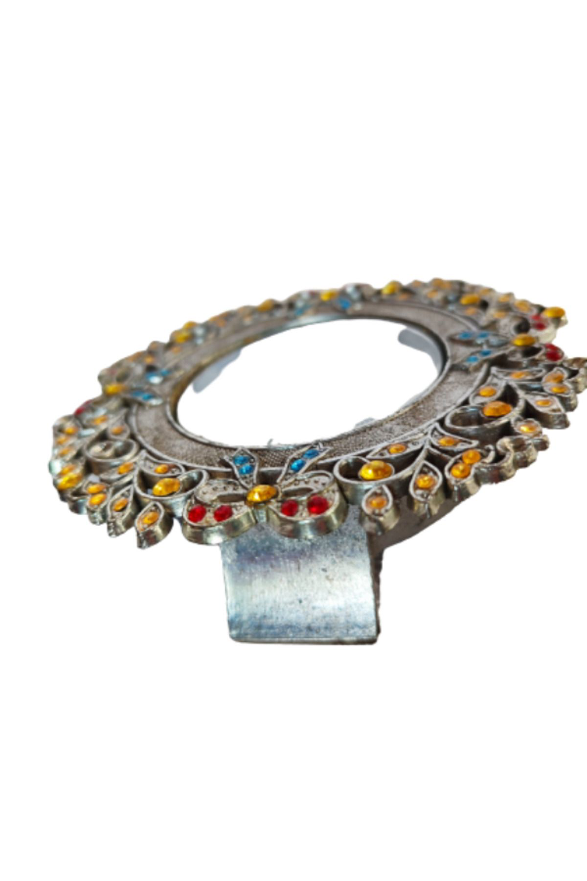 Quartz Sari Kirmizi Mavi Taşli Fiyonklu Gümüş Kaplama Özel Tasarim Solmaz Ve Kararmaz Masa Saati