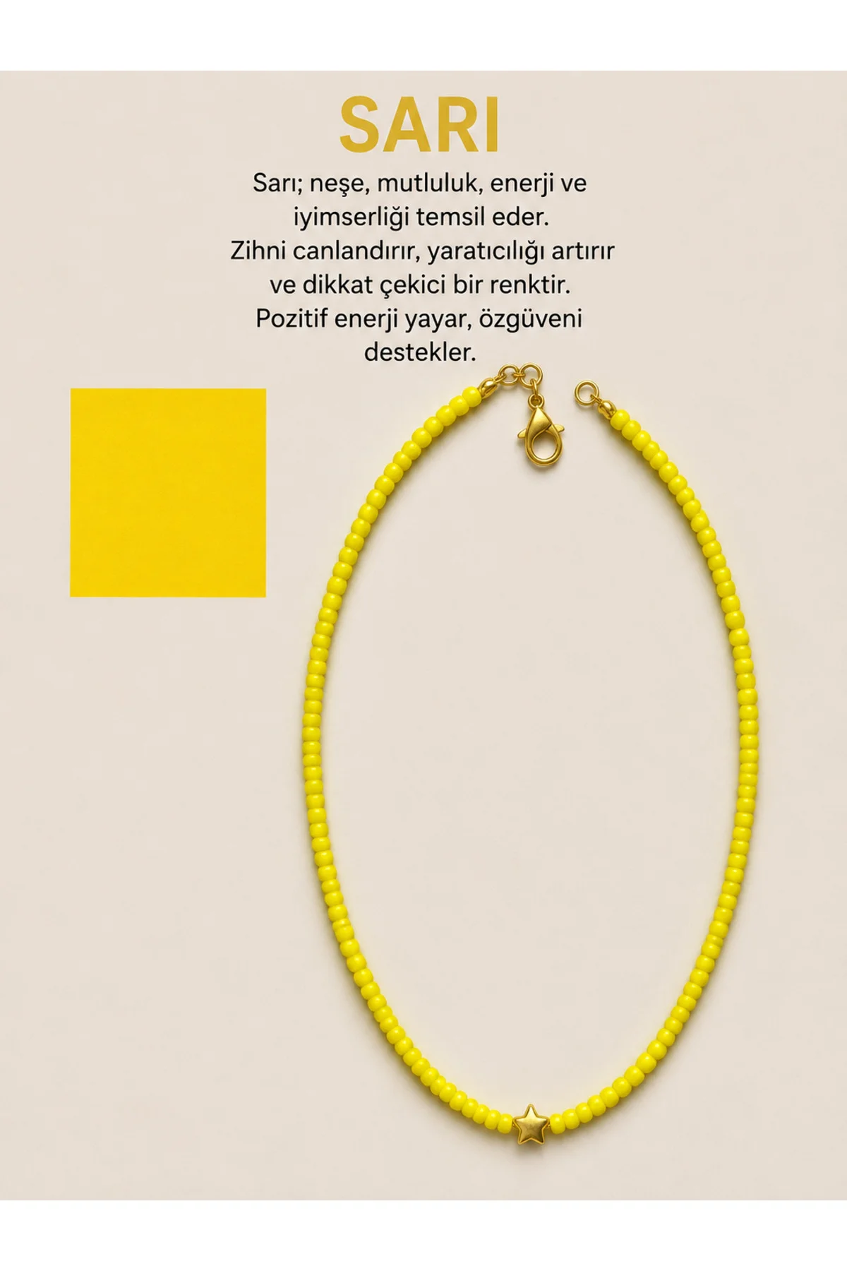Sarı Kum Boncuk Gold Yıldız Detaylı Kolye 45cm Fiyatı, Yorumları ve Özellikleri
