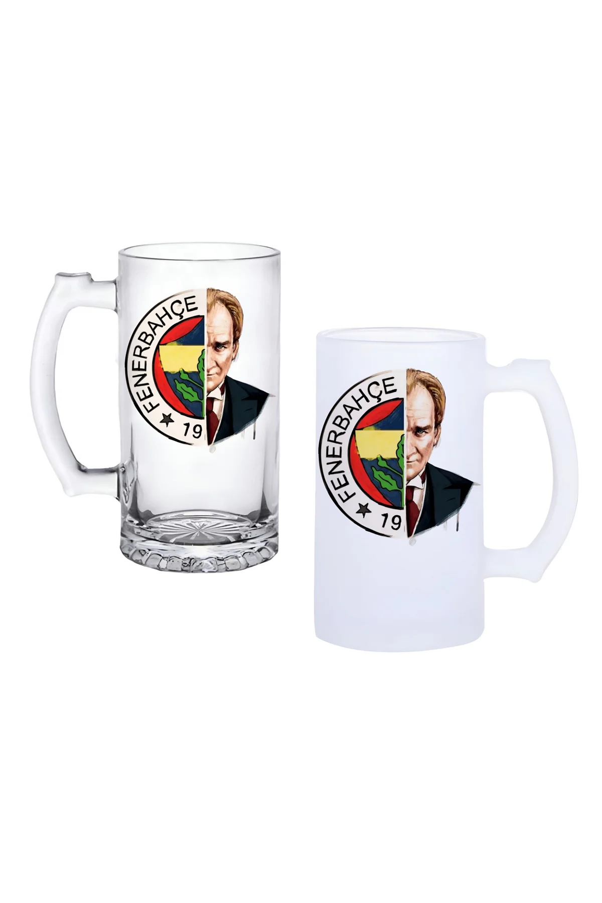 Fenerbahçe Atatürk Kulplu Bira Bardağı Buzlu veya Şeffaf Seçen