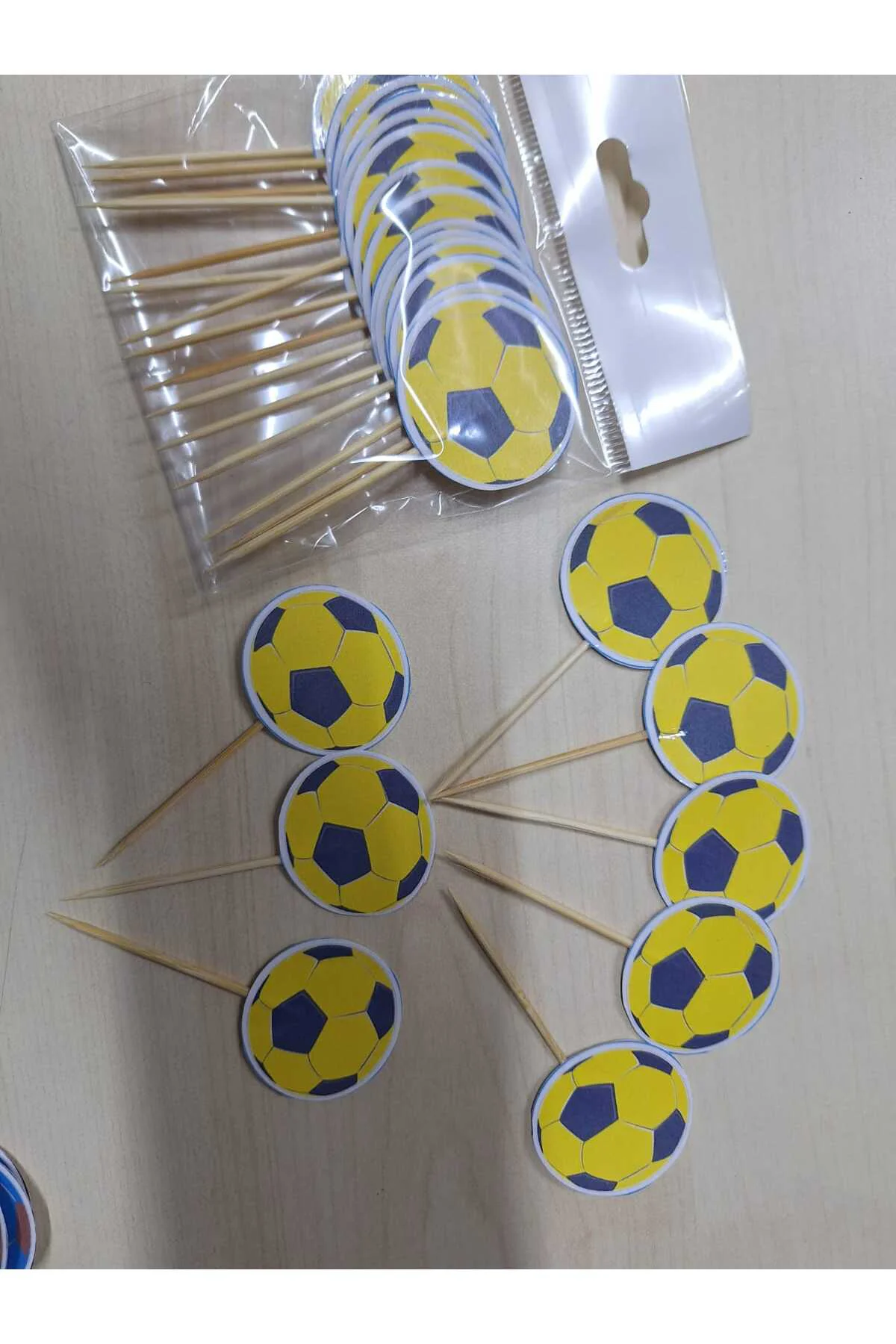 SARI & LACİVERT Futbol Topu Temalı Doğum Günü Kürdanı ,pasta Süsü