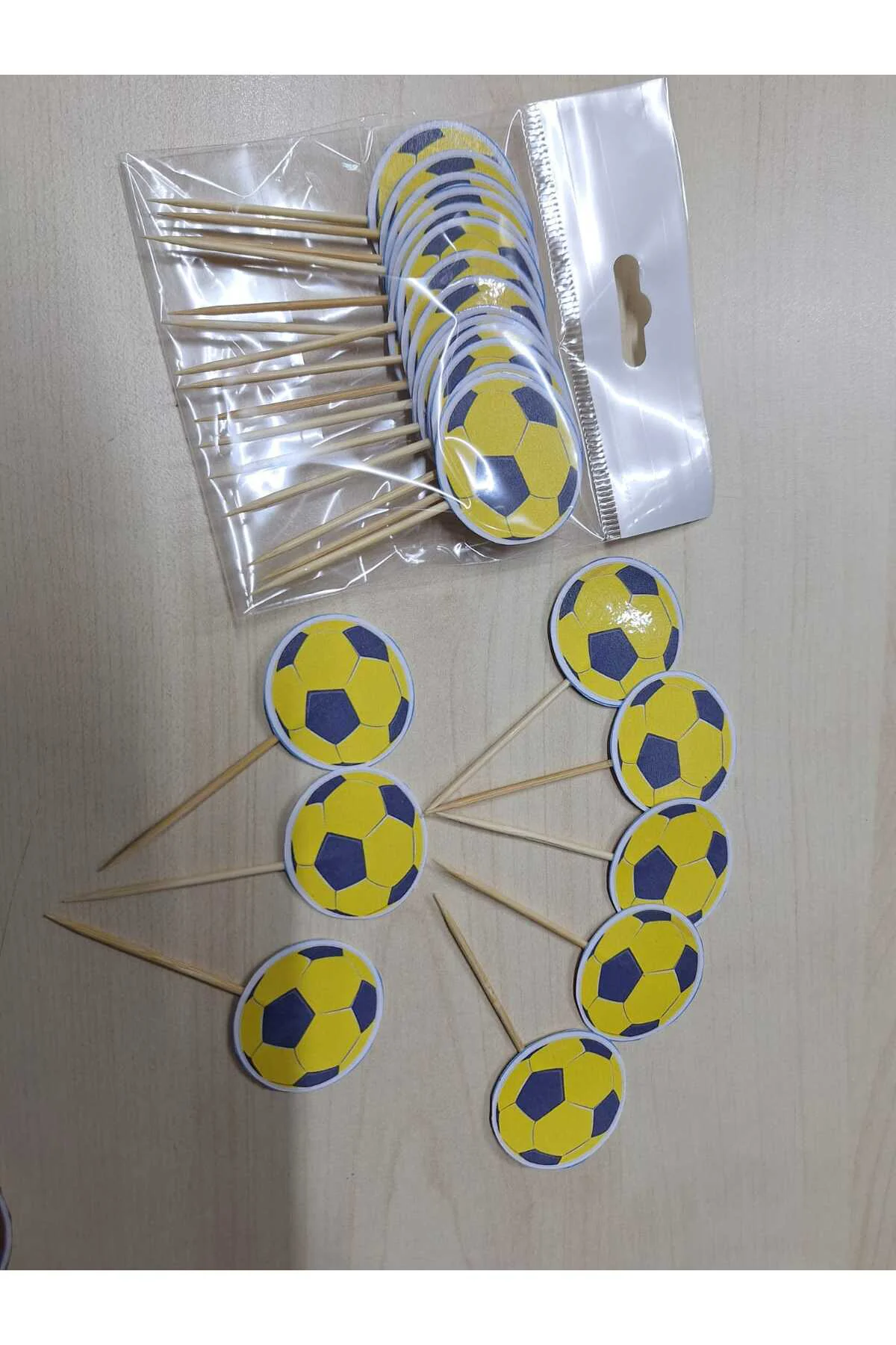 SARI & LACİVERT Futbol Topu Temalı Doğum Günü Kürdanı ,pasta Süsü