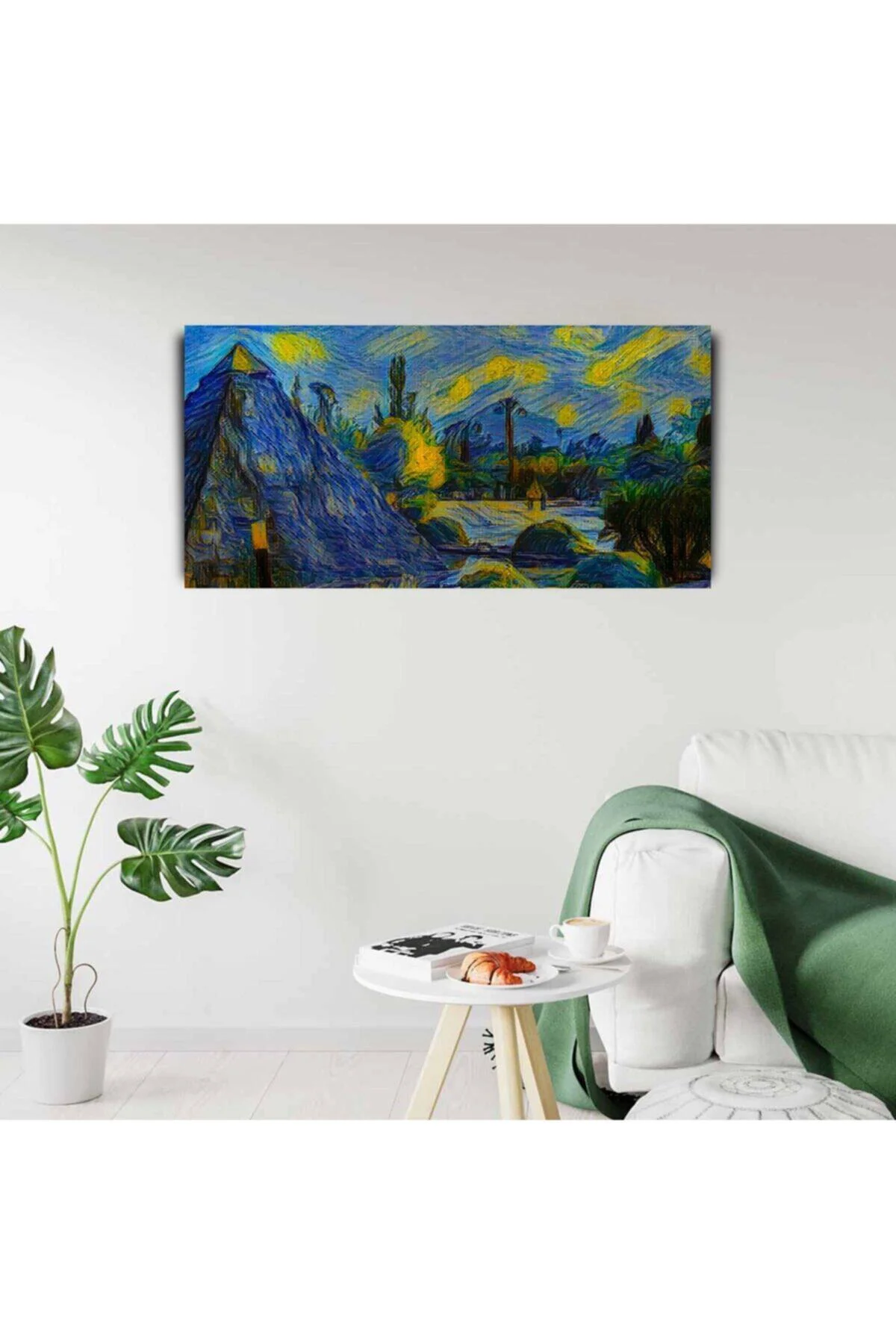 Sarı Lacivert Gece Canvas Tablo (60x120)