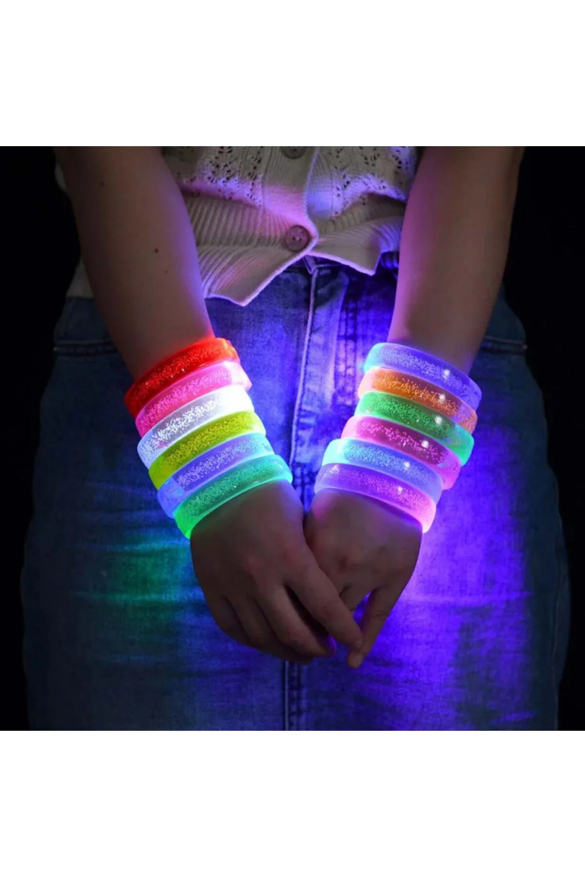 Sarı Led Işıklı Baskı Yapılabilen Pilli Bileklik Bilezik 1,5 cm Genişlik