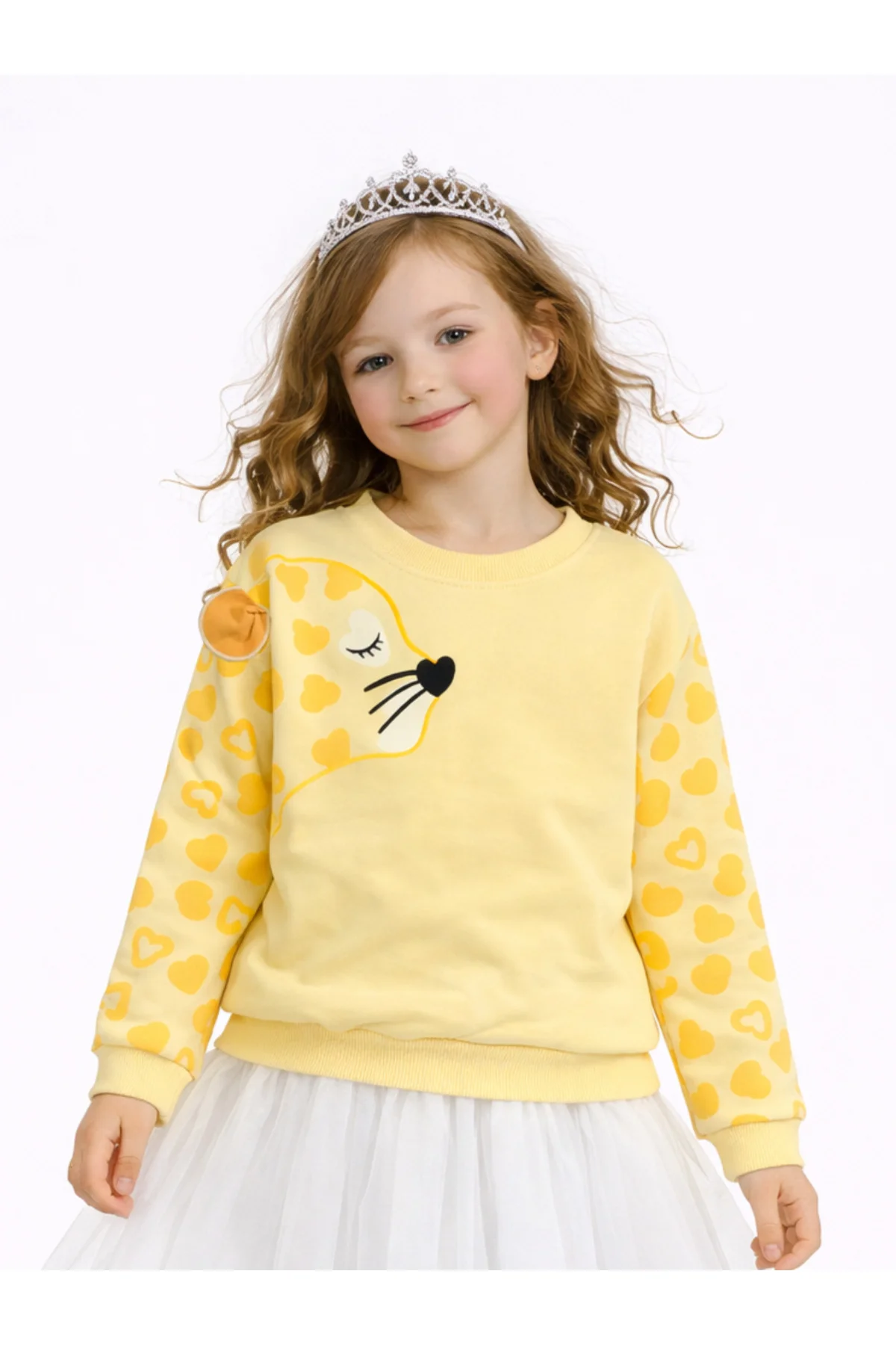 Sarı Leopar Kız Çocuk Sweatshirt