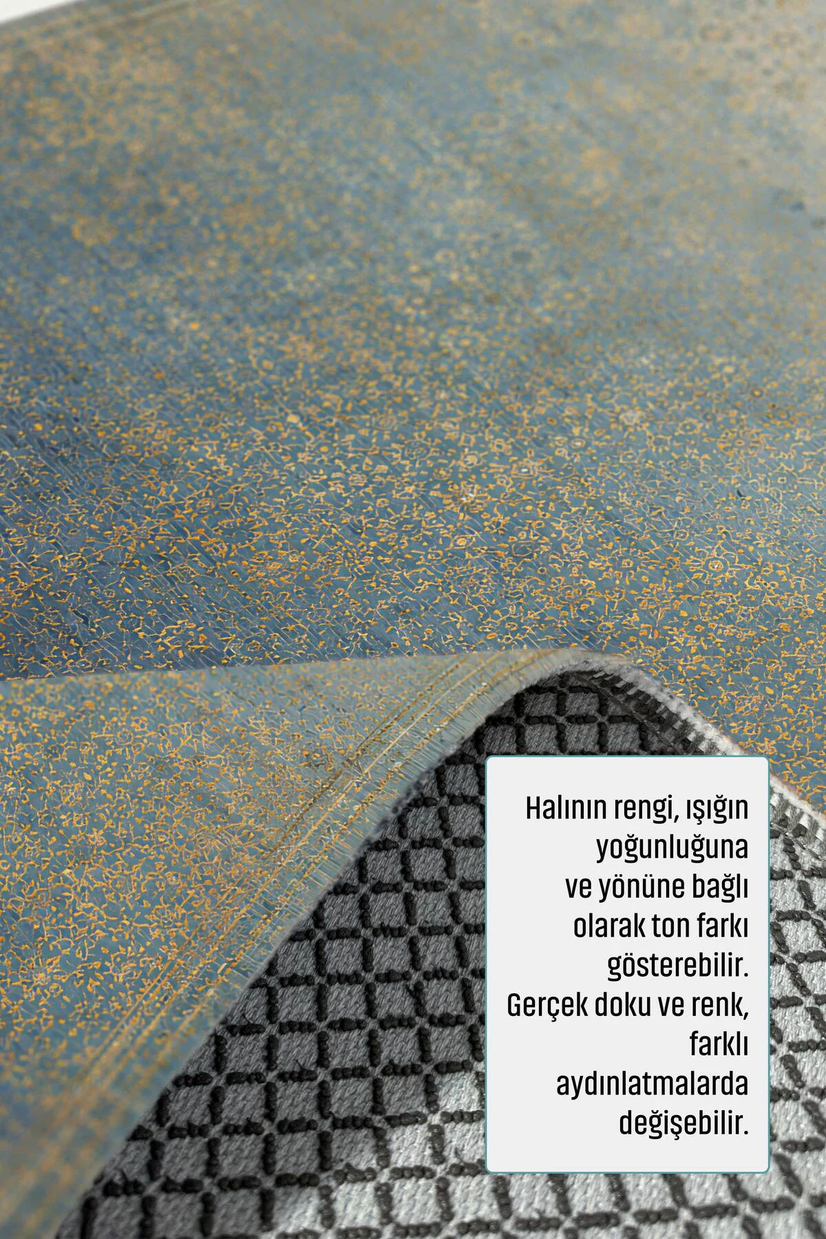 Sarı Mavi Klasik Şönil Halı Kilim Yolluk Kaymaz Saçaklı Yıkanabil