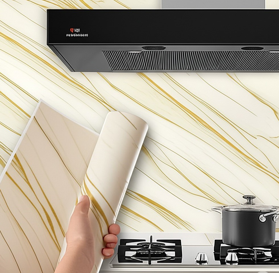 Sarı Mermer Desenli Alüminyum Duvar Stickerı 60x30cm  Isıya Dayan