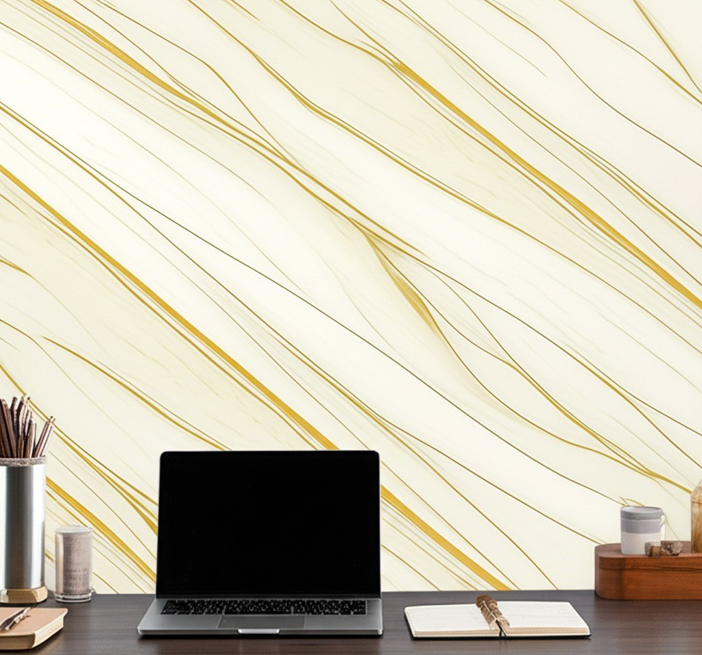 Sarı Mermer Desenli Alüminyum Duvar Stickerı 60x30cm  Isıya Dayan