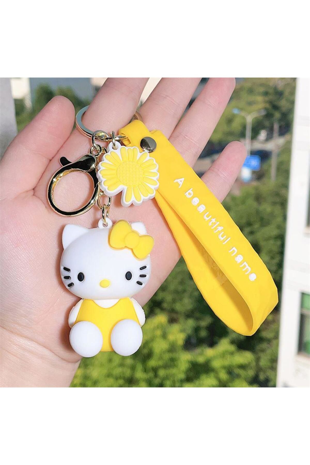 Sarı Oturan Hello Kitty Silikon Anahtarlık
